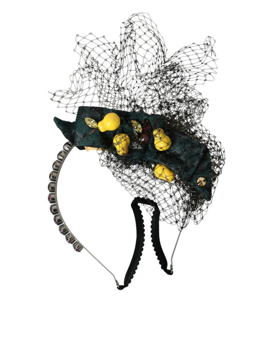 Dolce & Gabbana Black Lemons Sicily Purple Crystal Net Headband Diadem Curated Luxury Accessories by Orvyn