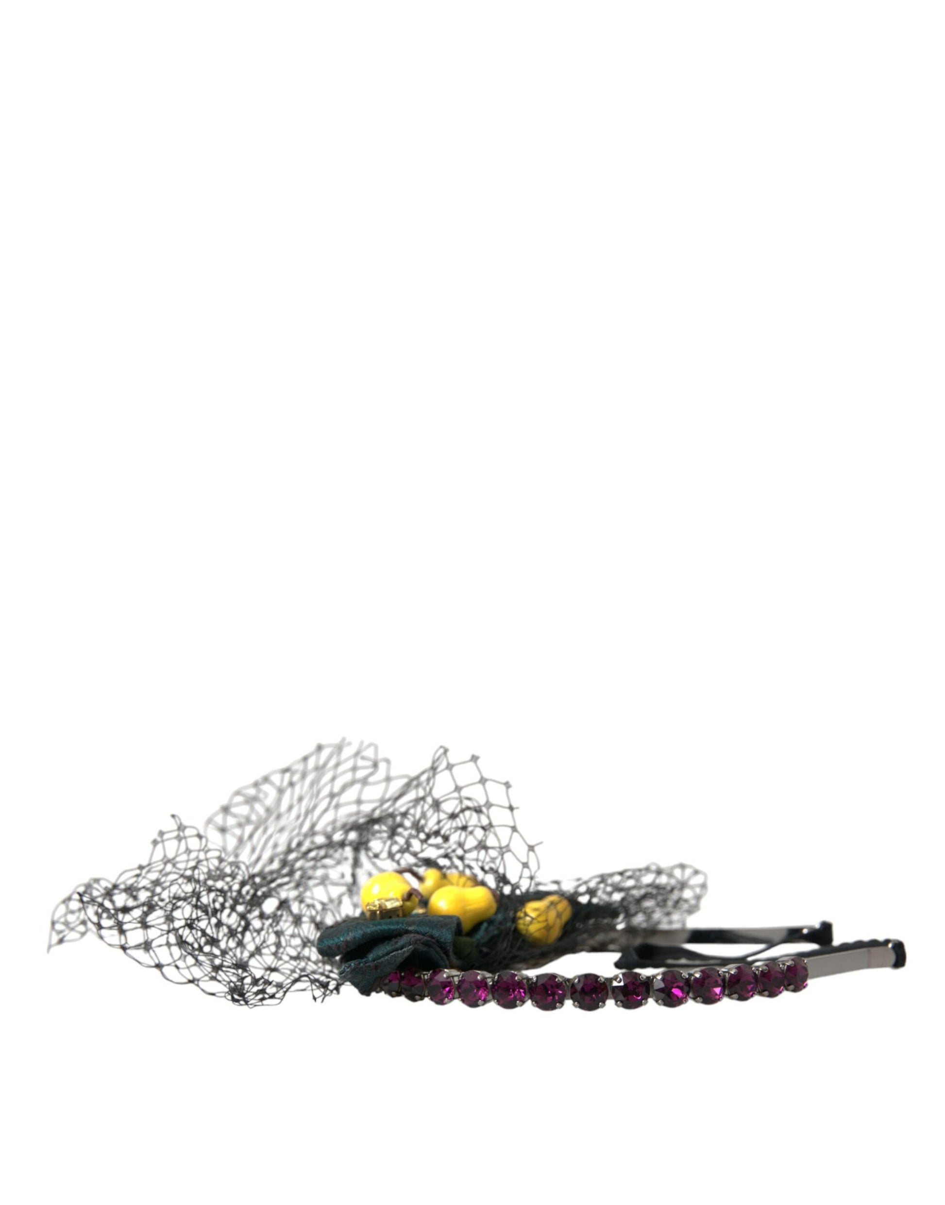 Dolce & Gabbana Black Lemons Sicily Purple Crystal Net Headband Diadem Curated Luxury Accessories by Orvyn