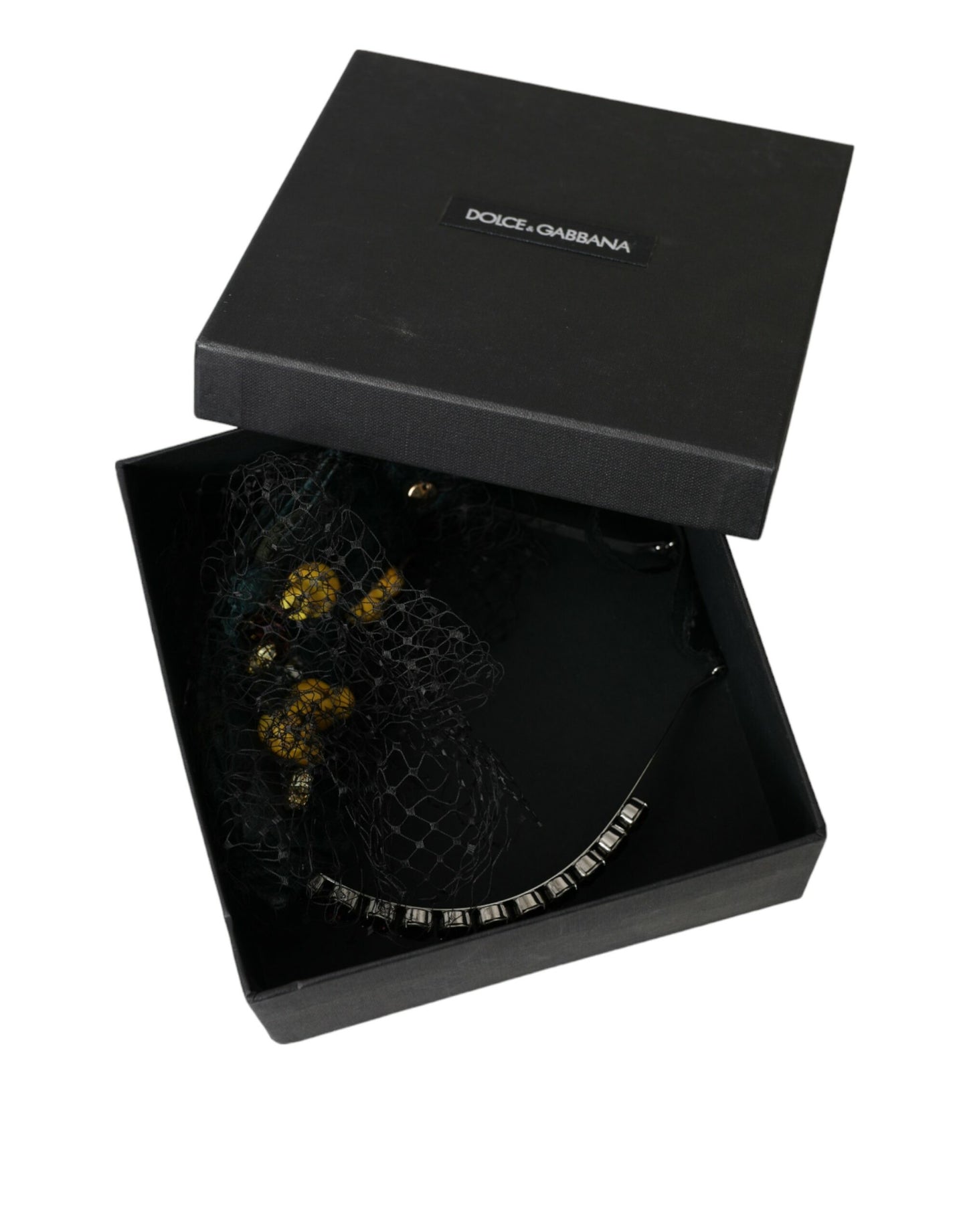 Dolce & Gabbana Black Lemons Sicily Purple Crystal Net Headband Diadem Curated Luxury Accessories by Orvyn