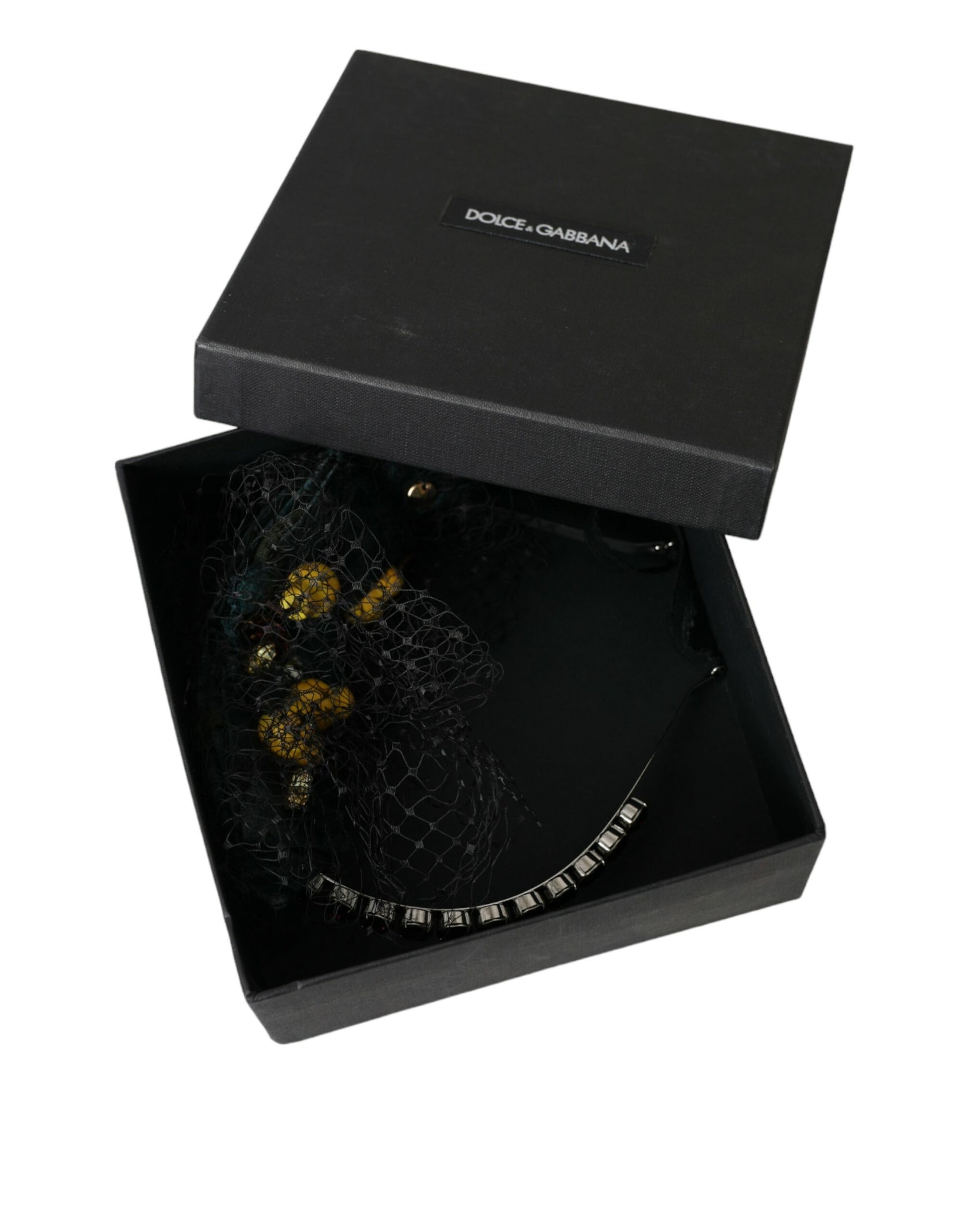 Dolce & Gabbana Black Lemons Sicily Purple Crystal Net Headband Diadem Curated Luxury Accessories by Orvyn