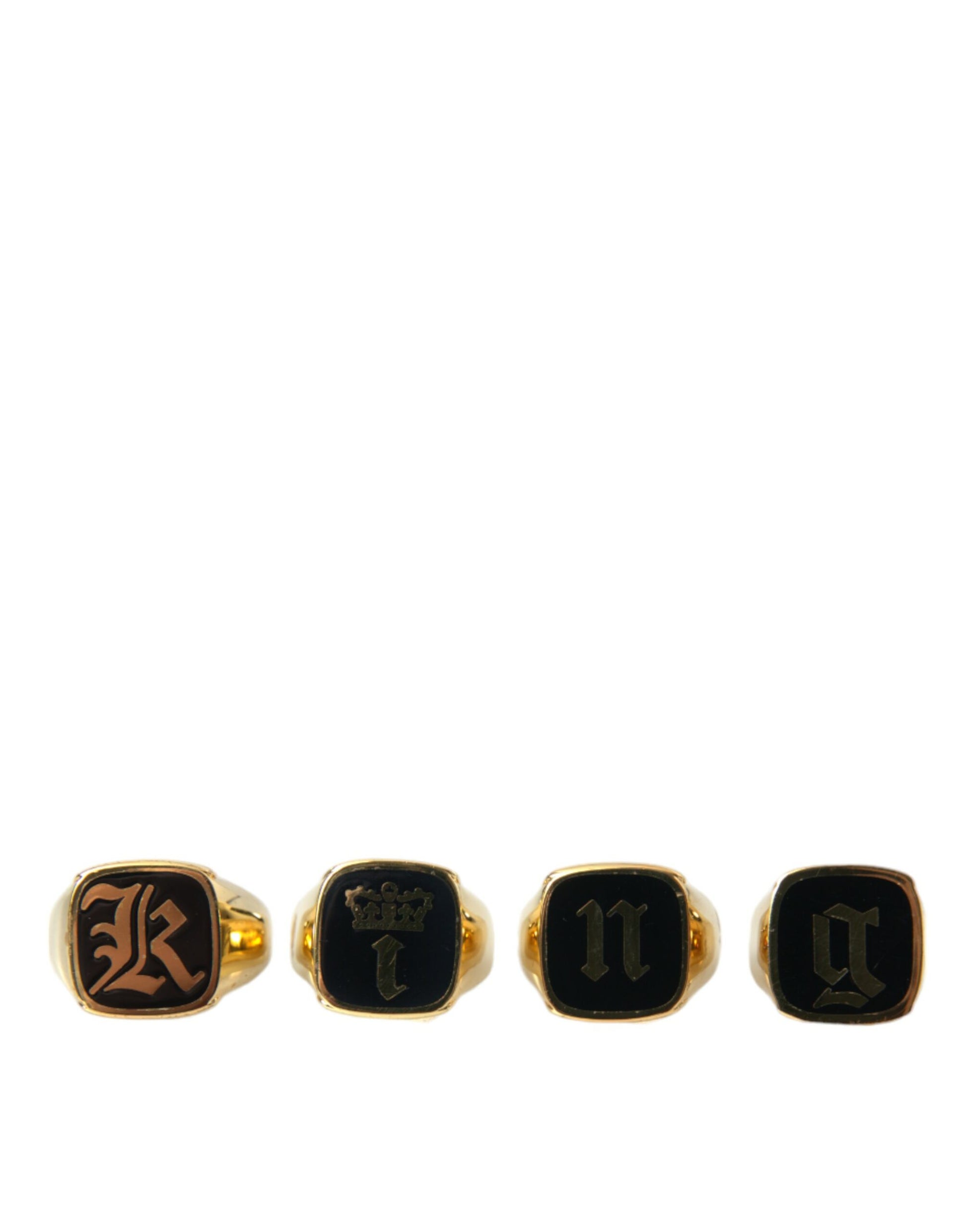 Dolce & Gabbana Gold Brass KING Enamel Set of 4 Ring Curated Luxury Accessories by Orvyn