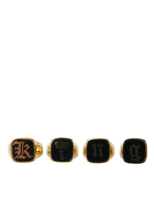 Dolce & Gabbana Gold Brass KING Enamel Set of 4 Ring Curated Luxury Accessories by Orvyn
