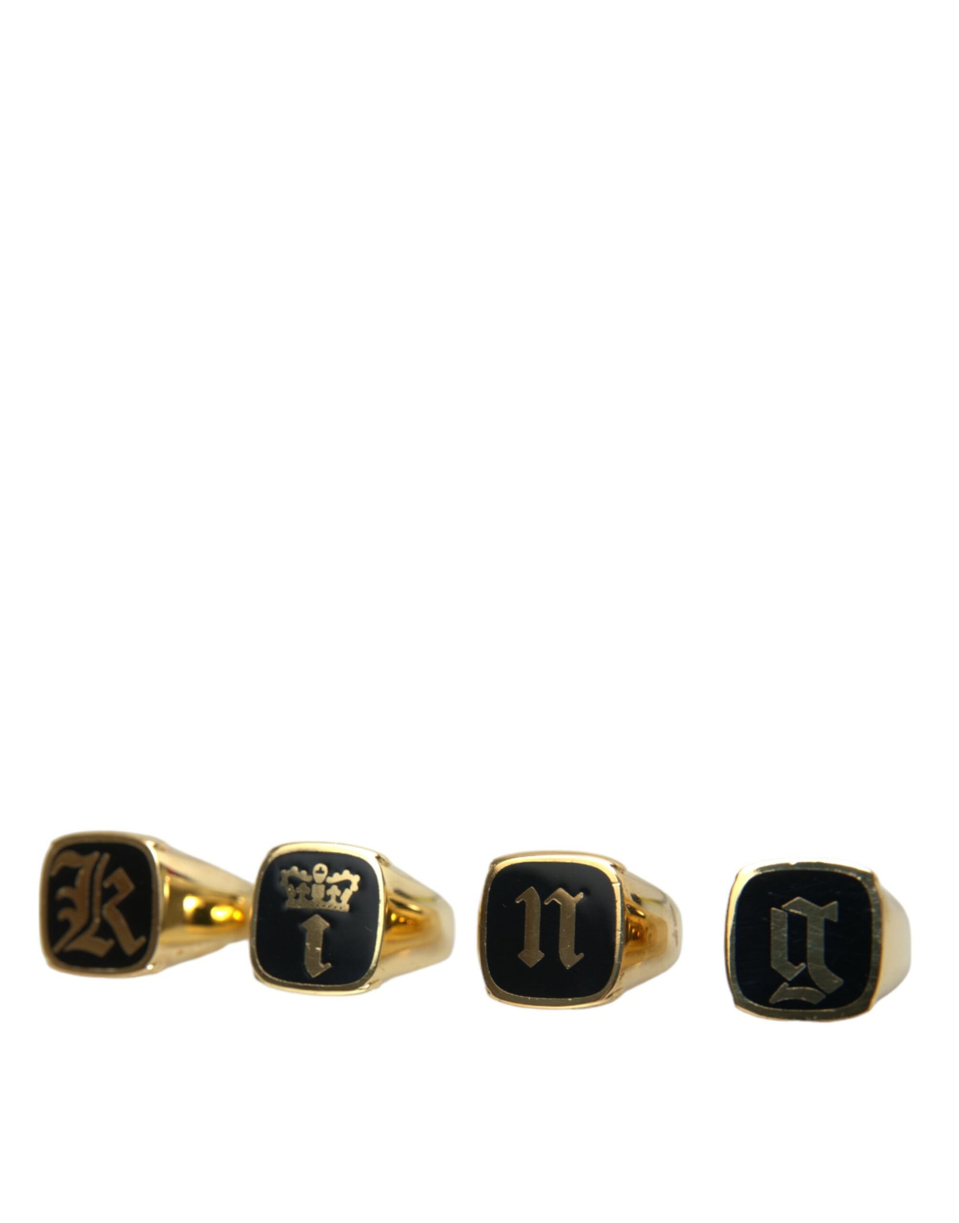 Dolce & Gabbana Gold Brass KING Enamel Set of 4 Ring Curated Luxury Accessories by Orvyn