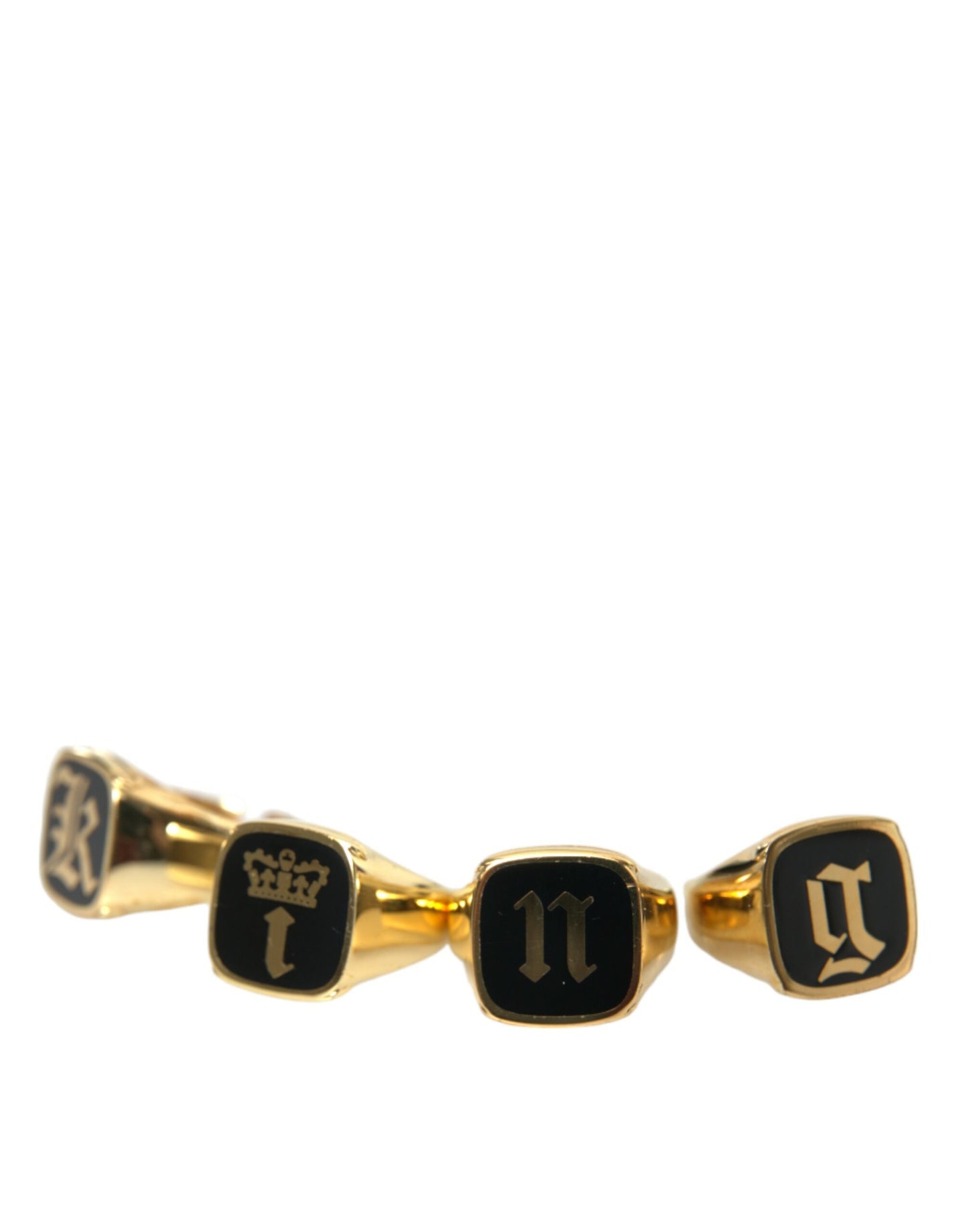 Dolce & Gabbana Gold Brass KING Enamel Set of 4 Ring Curated Luxury Accessories by Orvyn