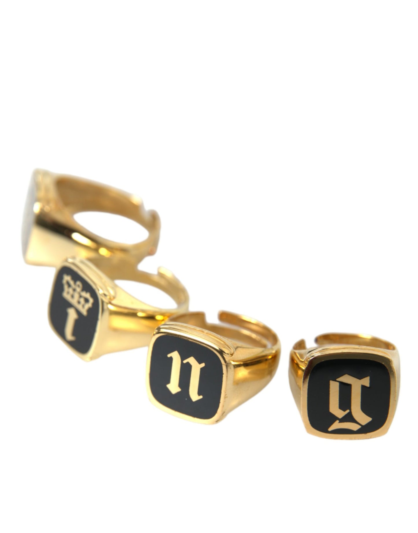 Dolce & Gabbana Gold Brass KING Enamel Set of 4 Ring Curated Luxury Accessories by Orvyn