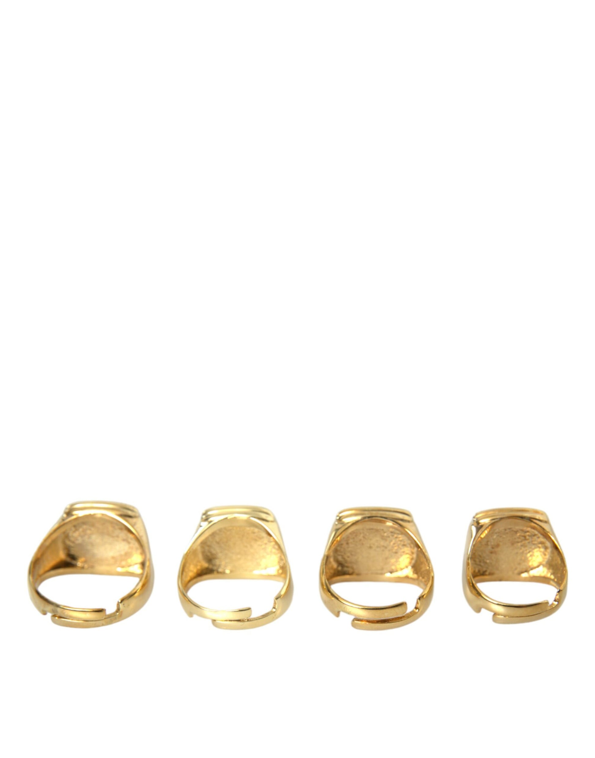 Dolce & Gabbana Gold Brass KING Enamel Set of 4 Ring Curated Luxury Accessories by Orvyn
