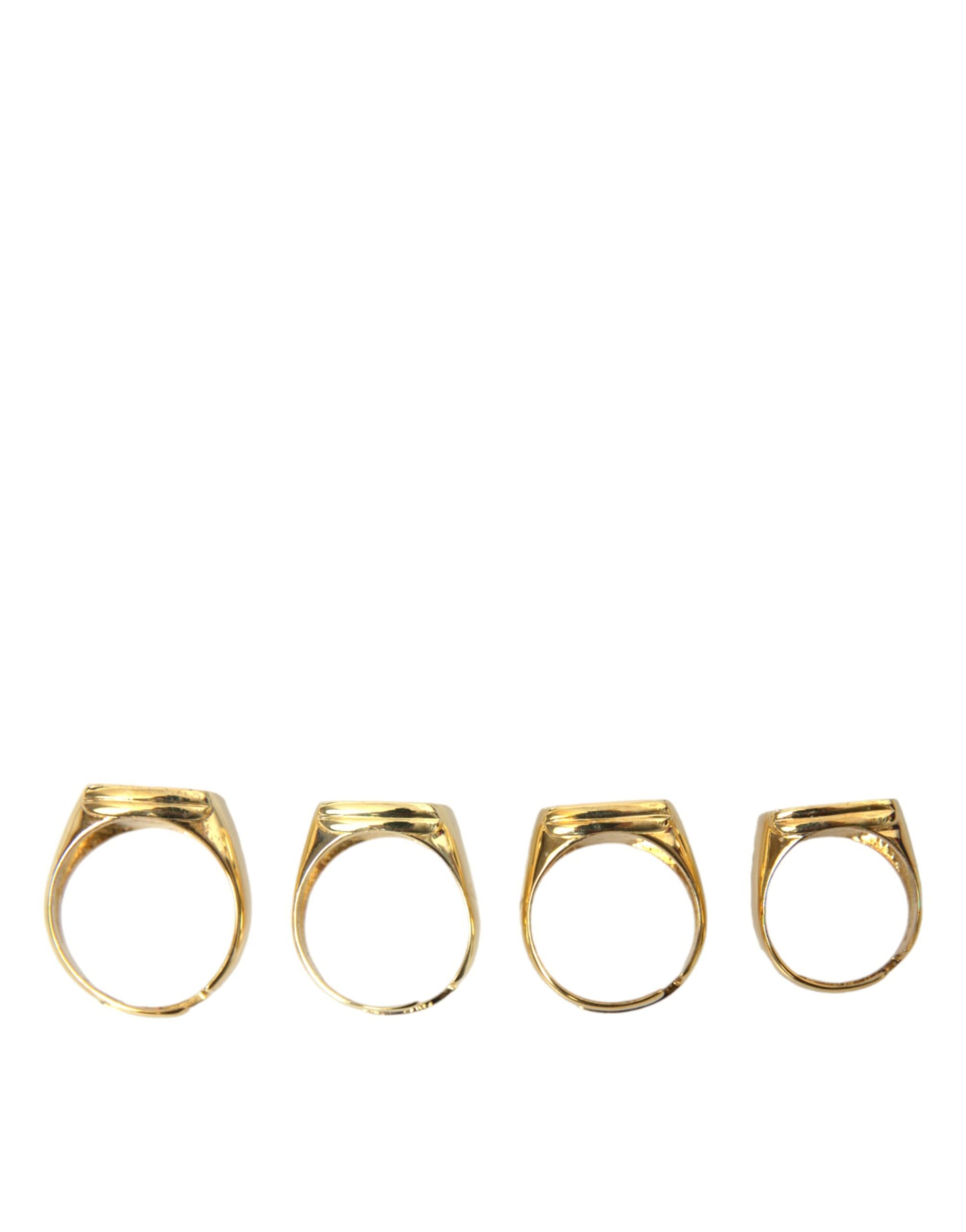 Dolce & Gabbana Gold Brass KING Enamel Set of 4 Ring Curated Luxury Accessories by Orvyn