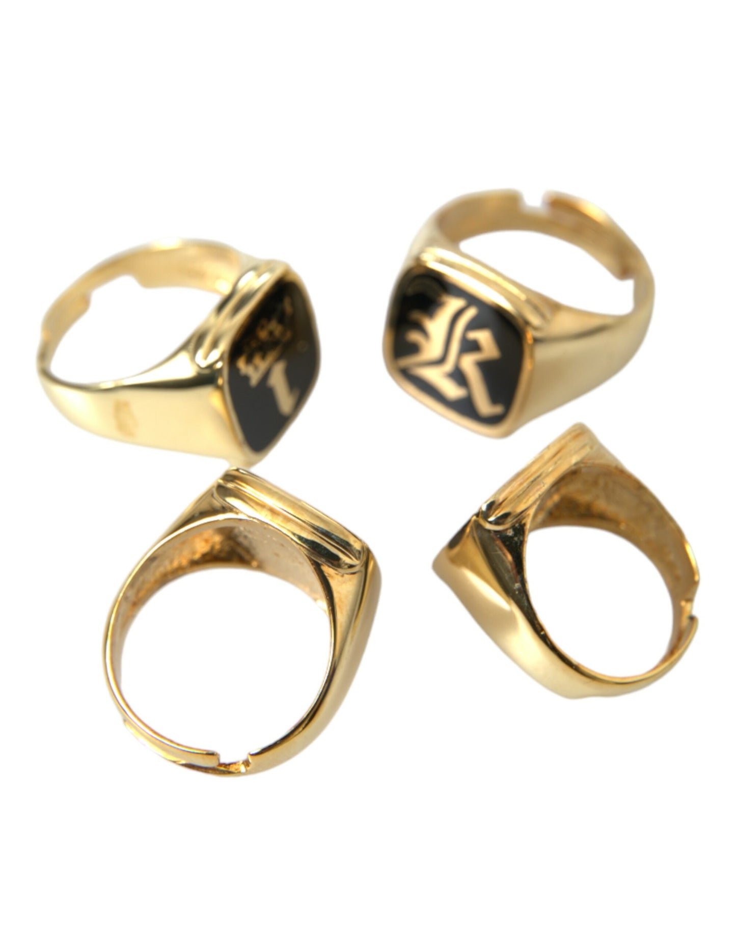 Dolce & Gabbana Gold Brass KING Enamel Set of 4 Ring Curated Luxury Accessories by Orvyn