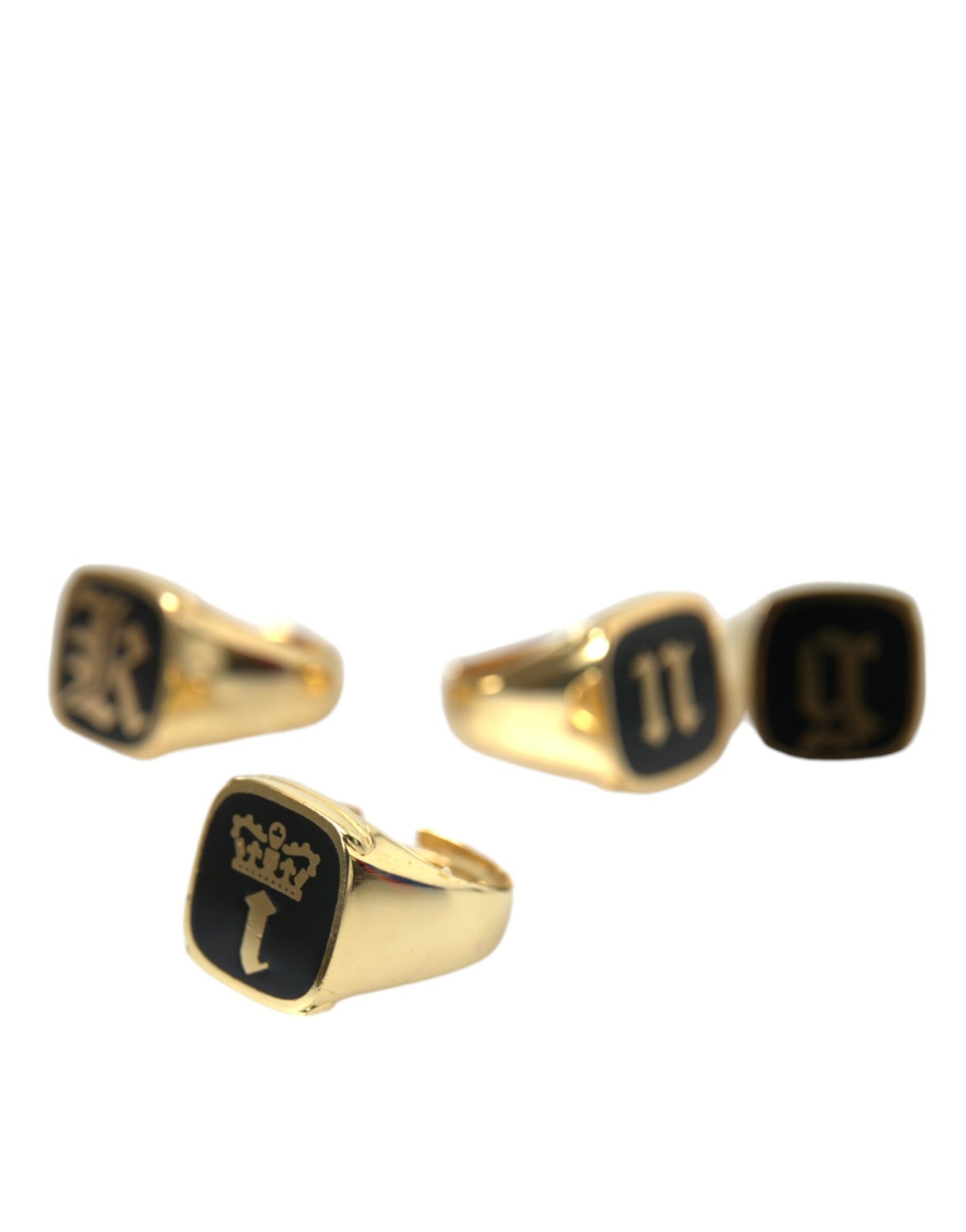 Dolce & Gabbana Gold Brass KING Enamel Set of 4 Ring Curated Luxury Accessories by Orvyn