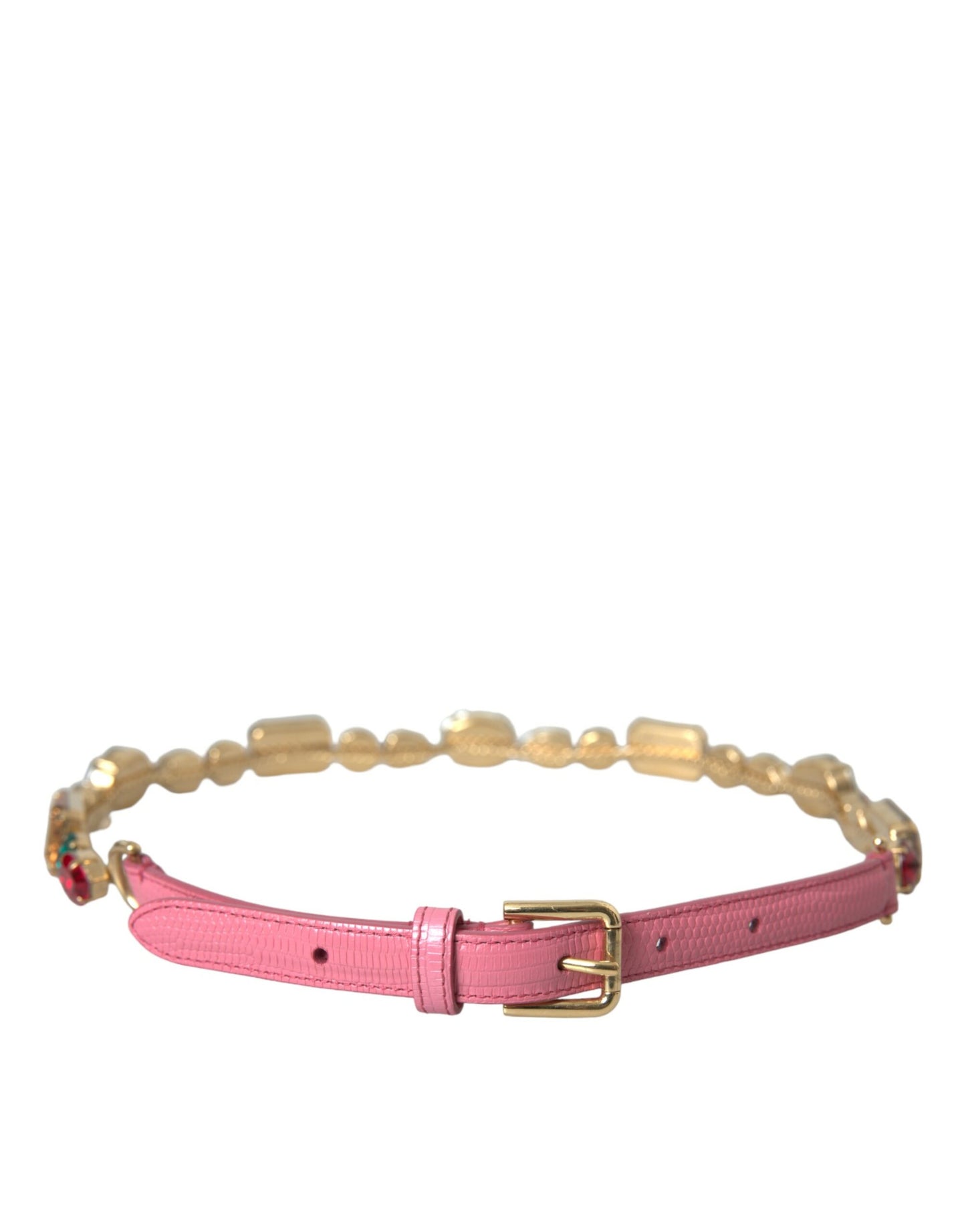 Dolce & Gabbana Pink Leather Crystal Chain Embellished Belt Curated Luxury Accessories by Orvyn