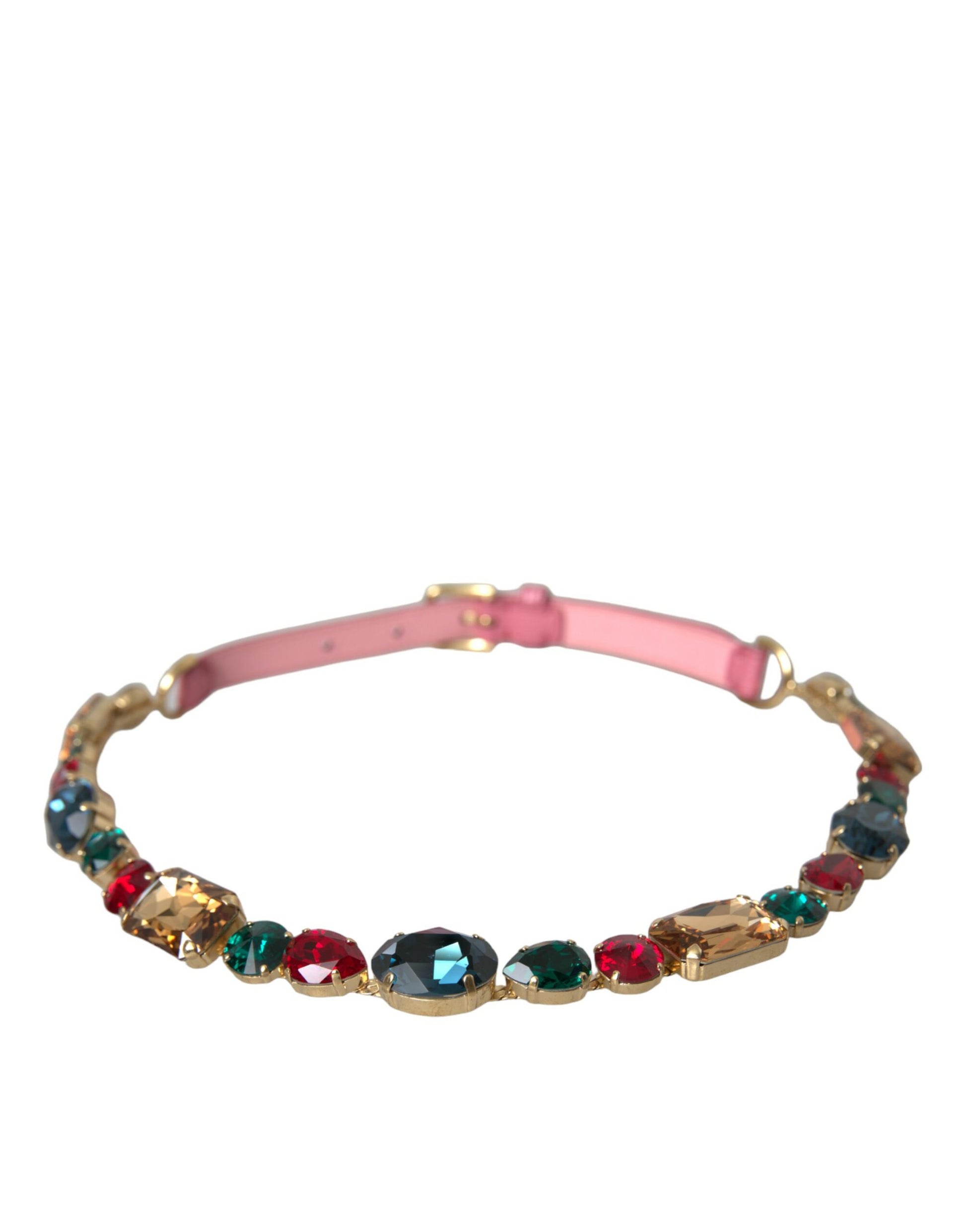 Dolce & Gabbana Pink Leather Crystal Chain Embellished Belt Curated Luxury Accessories by Orvyn