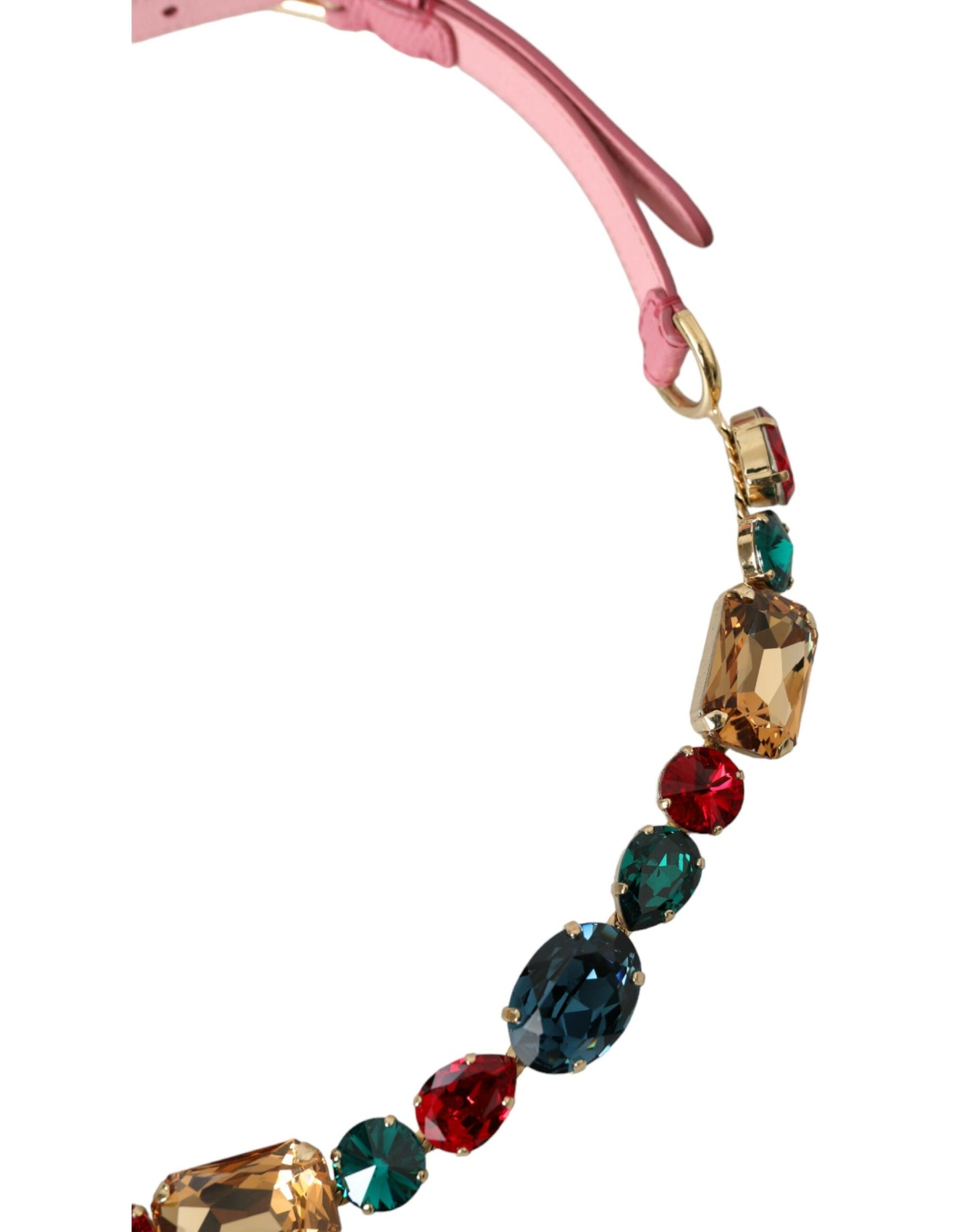 Dolce & Gabbana Pink Leather Crystal Chain Embellished Belt Curated Luxury Accessories by Orvyn