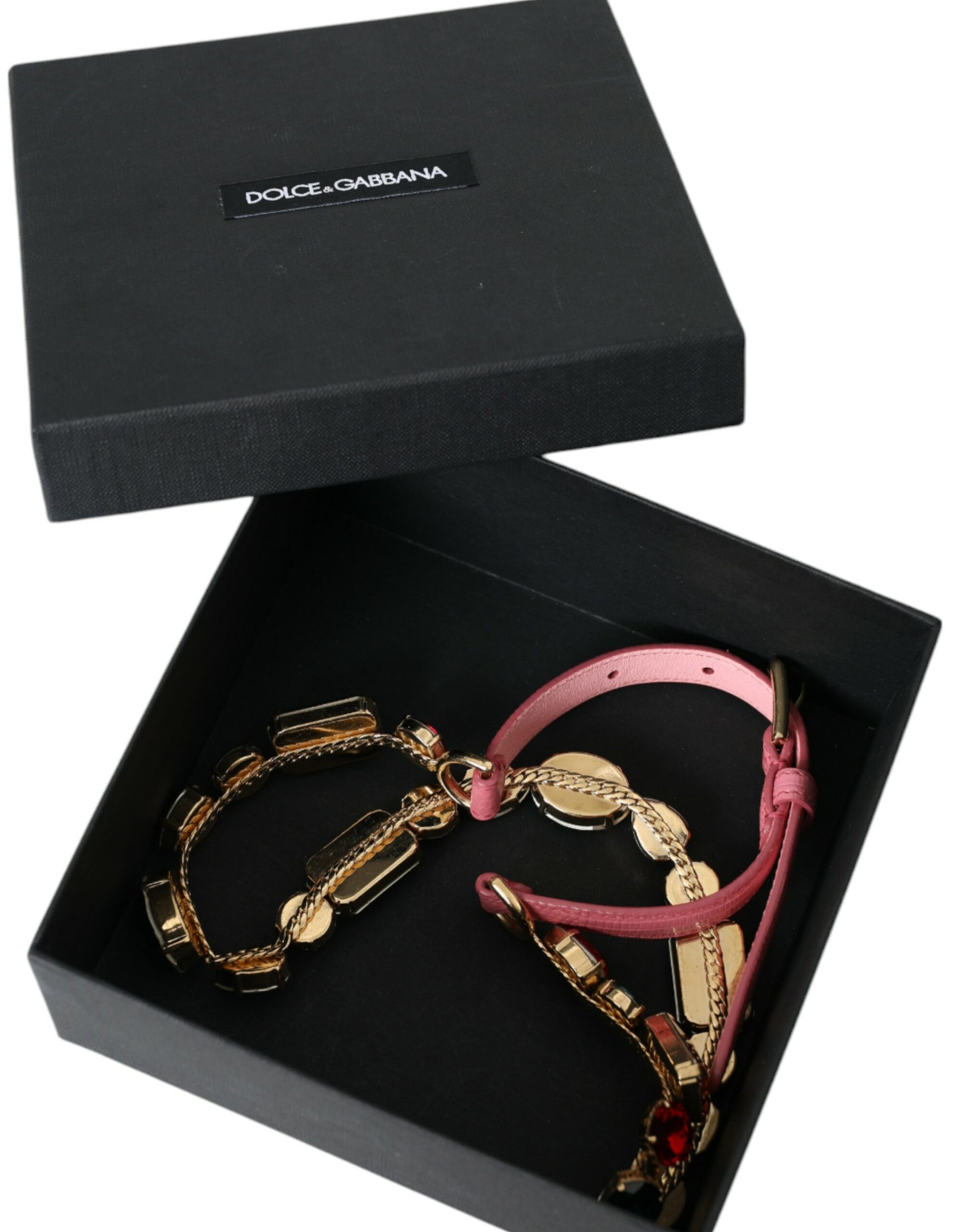 Dolce & Gabbana Pink Leather Crystal Chain Embellished Belt Curated Luxury Accessories by Orvyn