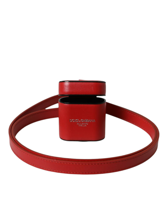 Dolce & Gabbana Red Calfskin Leather Logo Print Strap Men Airpods Case Curated Luxury Accessories by Orvyn