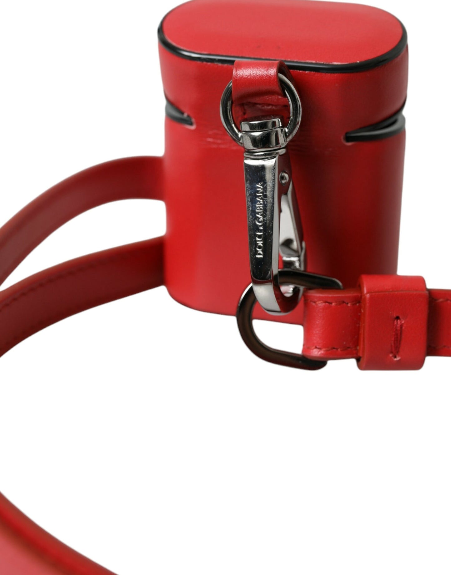 Dolce & Gabbana Red Calfskin Leather Logo Print Strap Men Airpods Case Curated Luxury Accessories by Orvyn