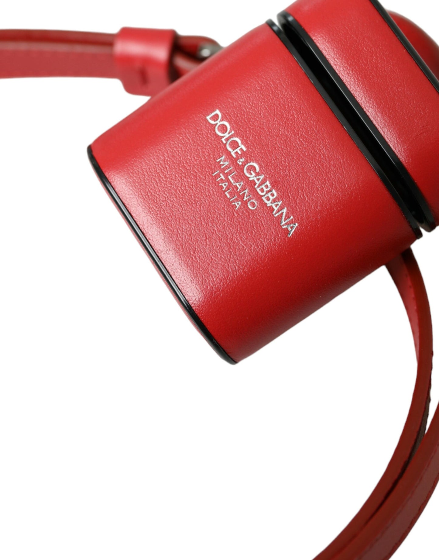 Dolce & Gabbana Red Calfskin Leather Logo Print Strap Men Airpods Case Curated Luxury Accessories by Orvyn