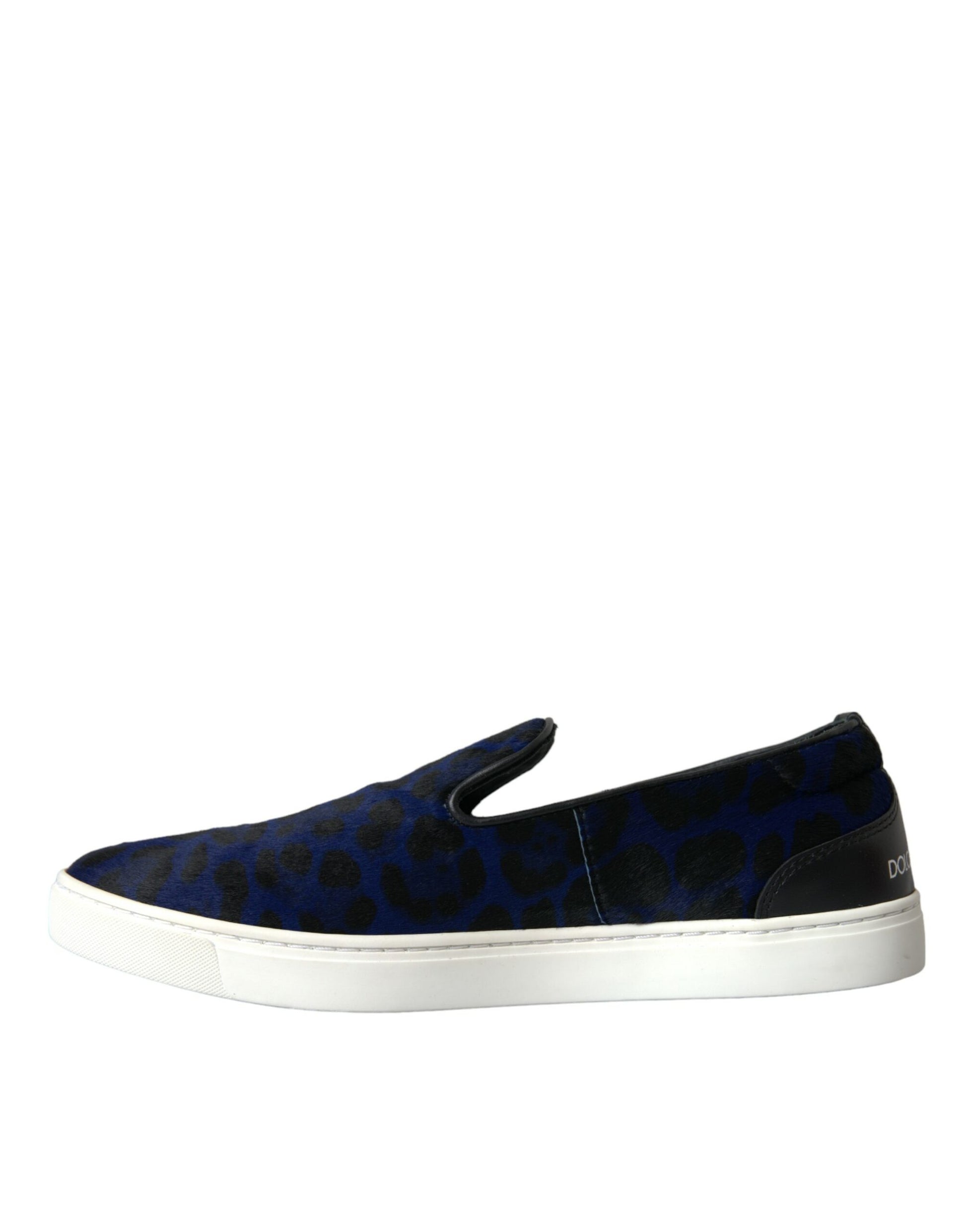 Dolce & Gabbana Blue Calfskin Hair Leopard Sneakers Shoes Curated Luxury Accessories by Orvyn