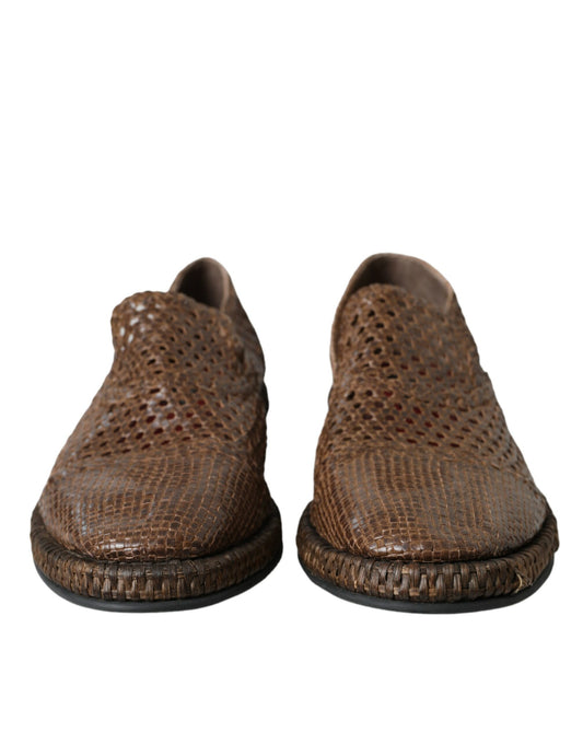 Dolce & Gabbana Brown Woven Leather Loafers Casual Shoes Curated Luxury Accessories by Orvyn