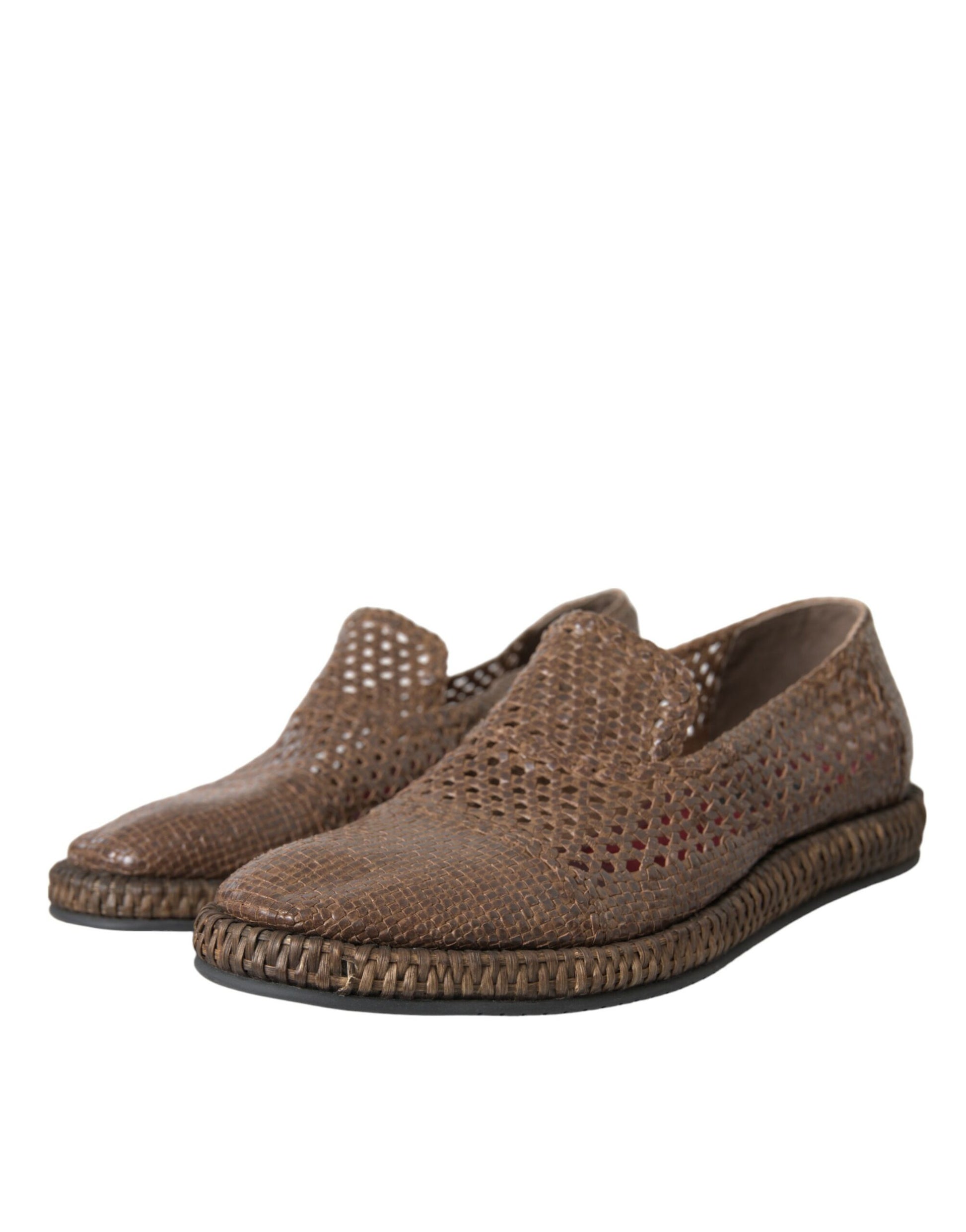 Dolce & Gabbana Brown Woven Leather Loafers Casual Shoes Curated Luxury Accessories by Orvyn