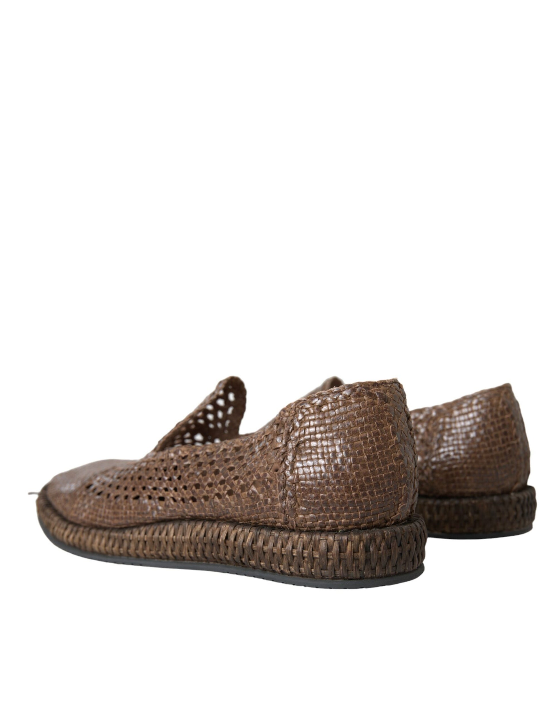 Dolce & Gabbana Brown Woven Leather Loafers Casual Shoes Curated Luxury Accessories by Orvyn