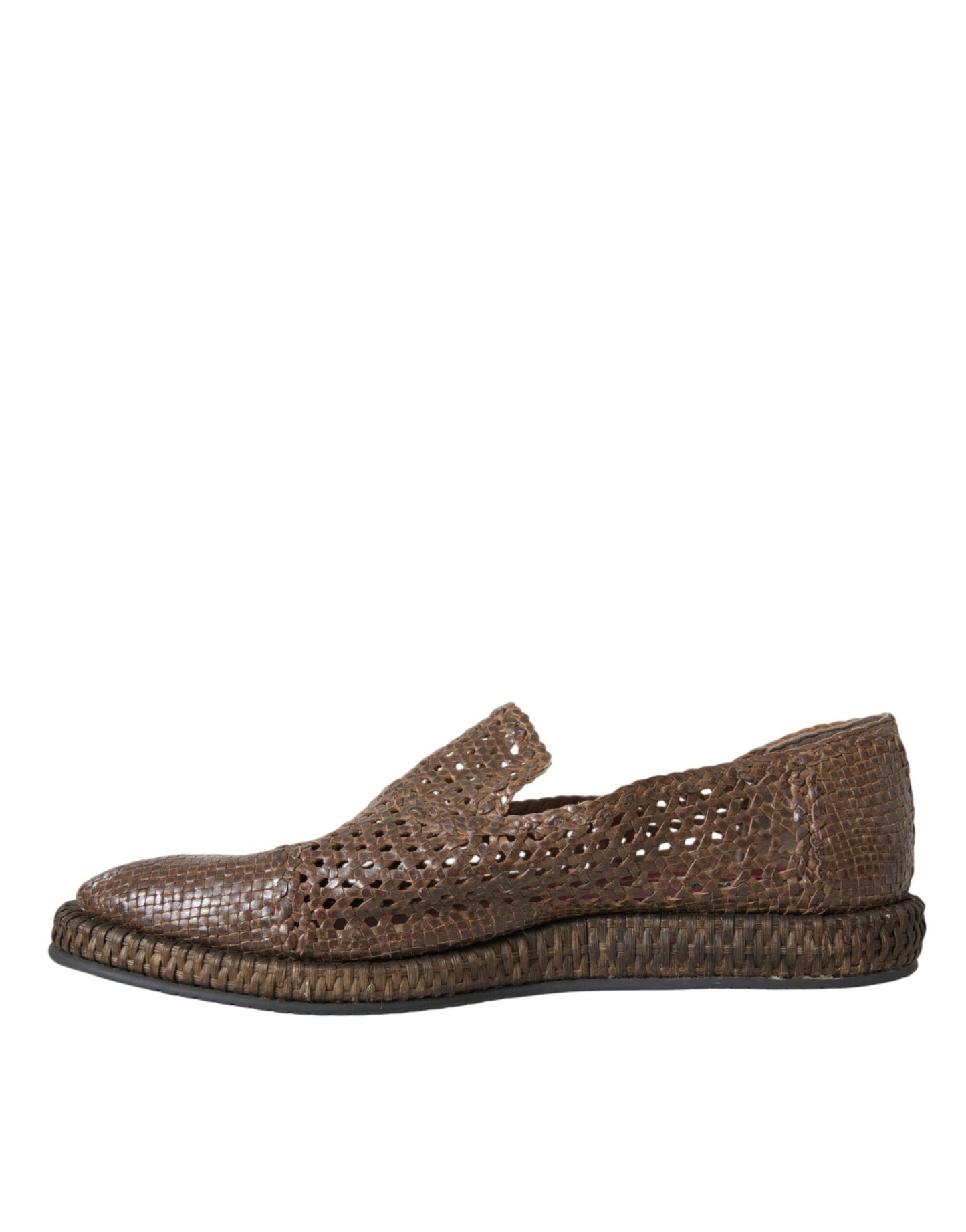 Dolce & Gabbana Brown Woven Leather Loafers Casual Shoes Curated Luxury Accessories by Orvyn
