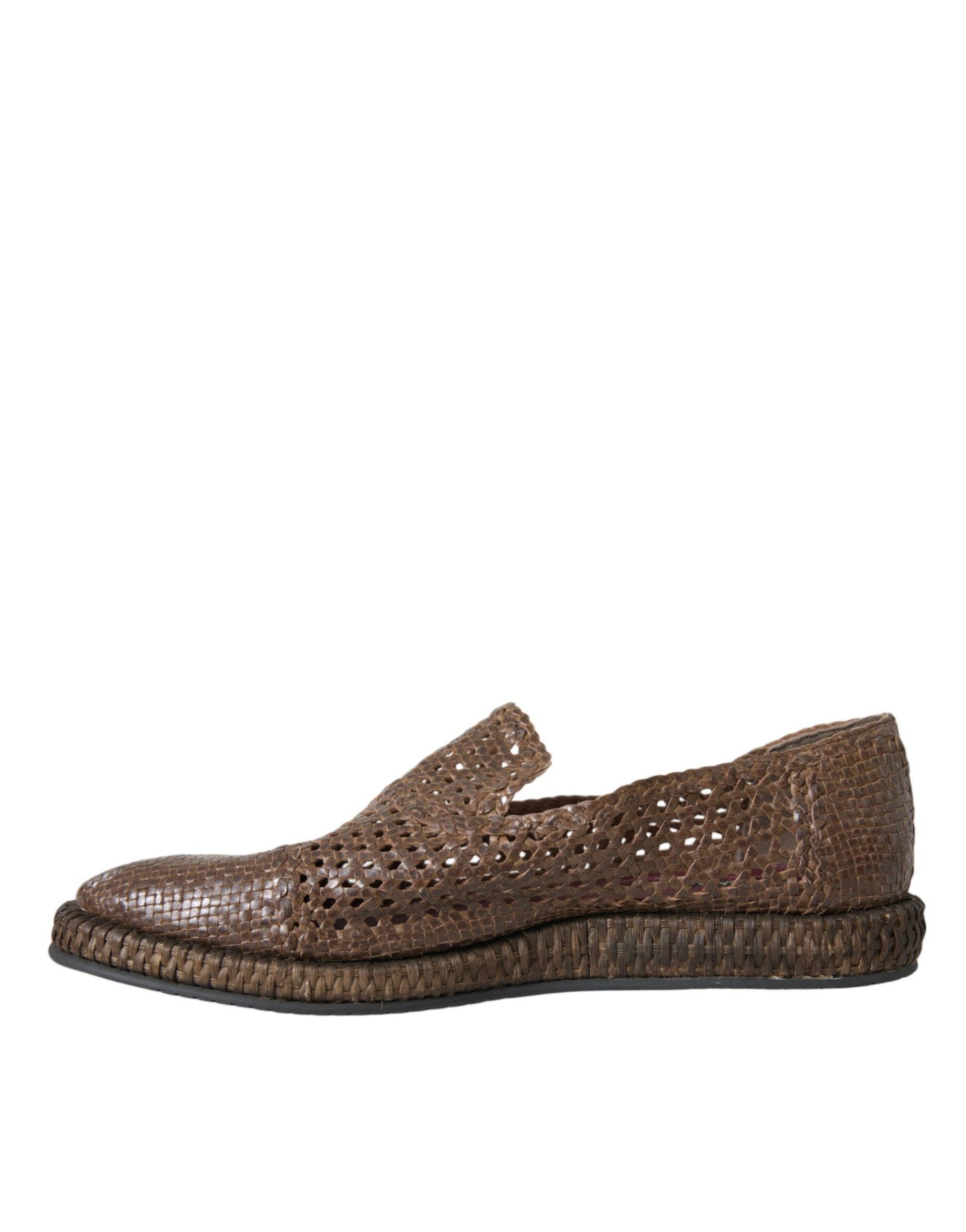 Dolce & Gabbana Brown Woven Leather Loafers Casual Shoes Curated Luxury Accessories by Orvyn