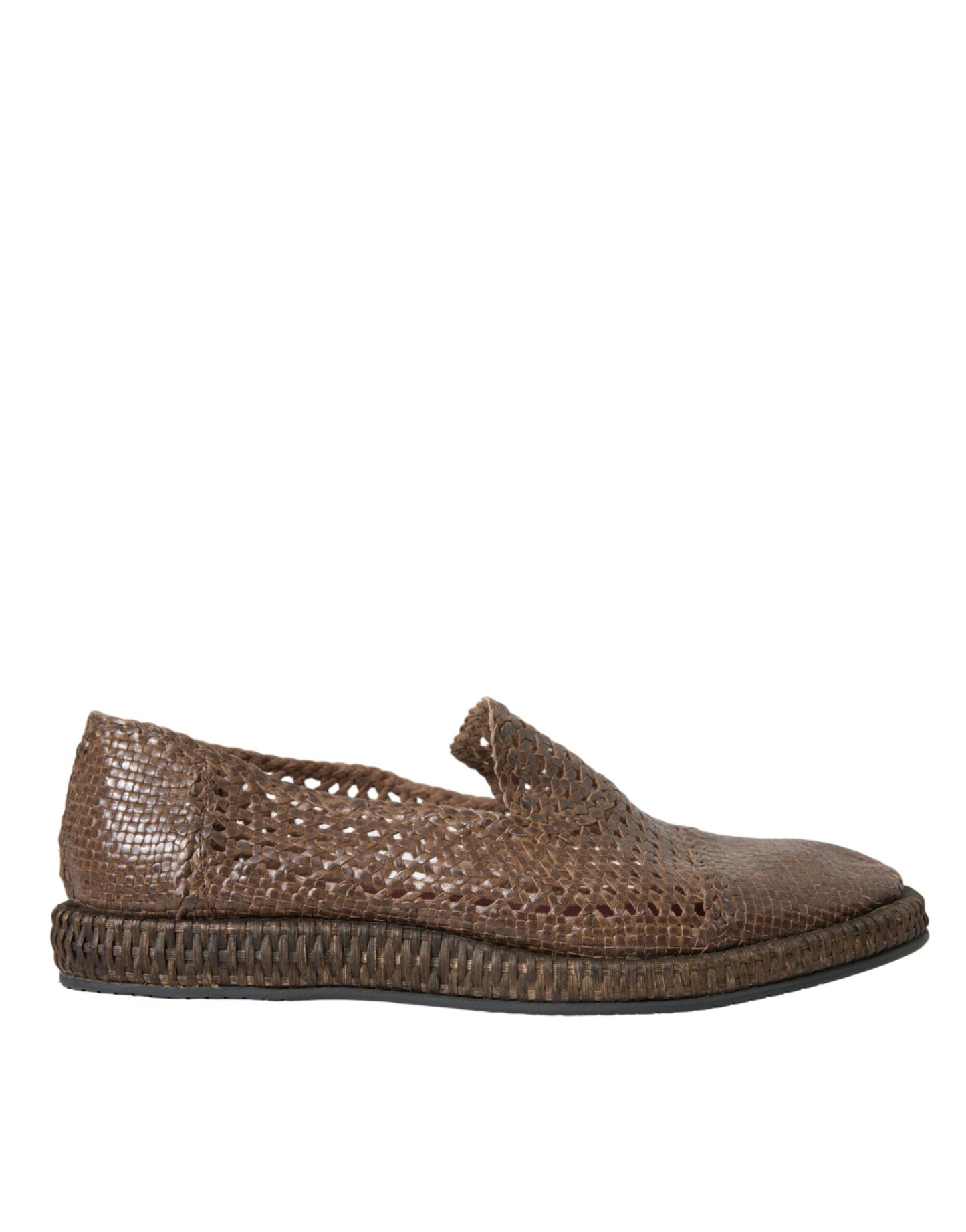 Dolce & Gabbana Brown Woven Leather Loafers Casual Shoes Curated Luxury Accessories by Orvyn