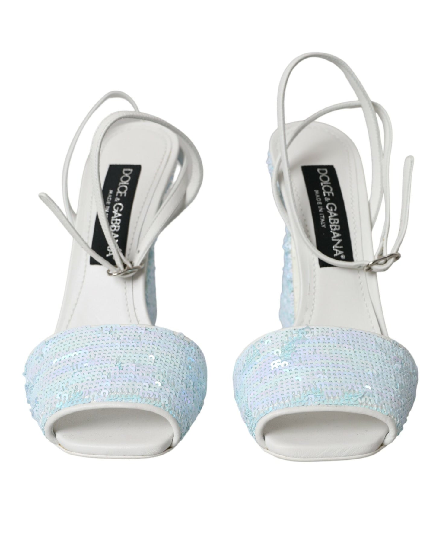 Dolce & Gabbana Light Blue Sequin Ankle Strap Sandals Shoes Curated Luxury Accessories by Orvyn