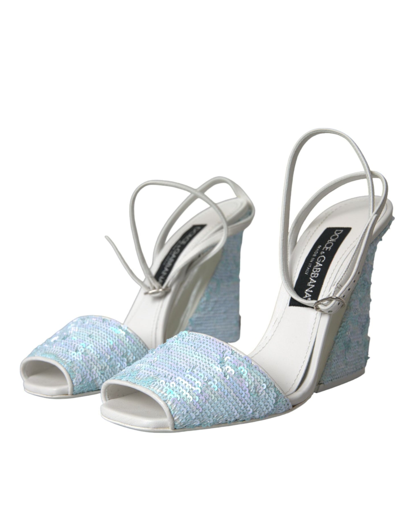 Dolce & Gabbana Light Blue Sequin Ankle Strap Sandals Shoes Curated Luxury Accessories by Orvyn