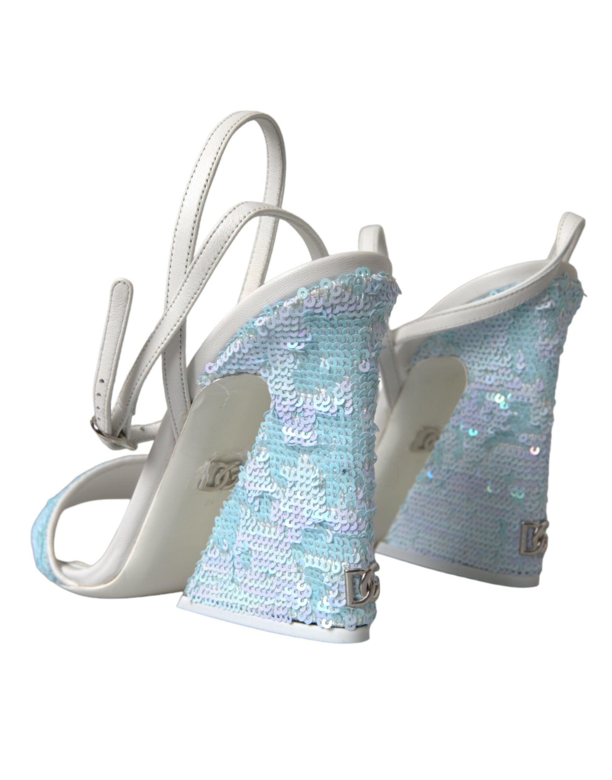Dolce & Gabbana Light Blue Sequin Ankle Strap Sandals Shoes Curated Luxury Accessories by Orvyn