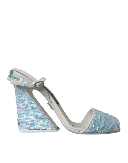 Dolce & Gabbana Light Blue Sequin Ankle Strap Sandals Shoes Curated Luxury Accessories by Orvyn
