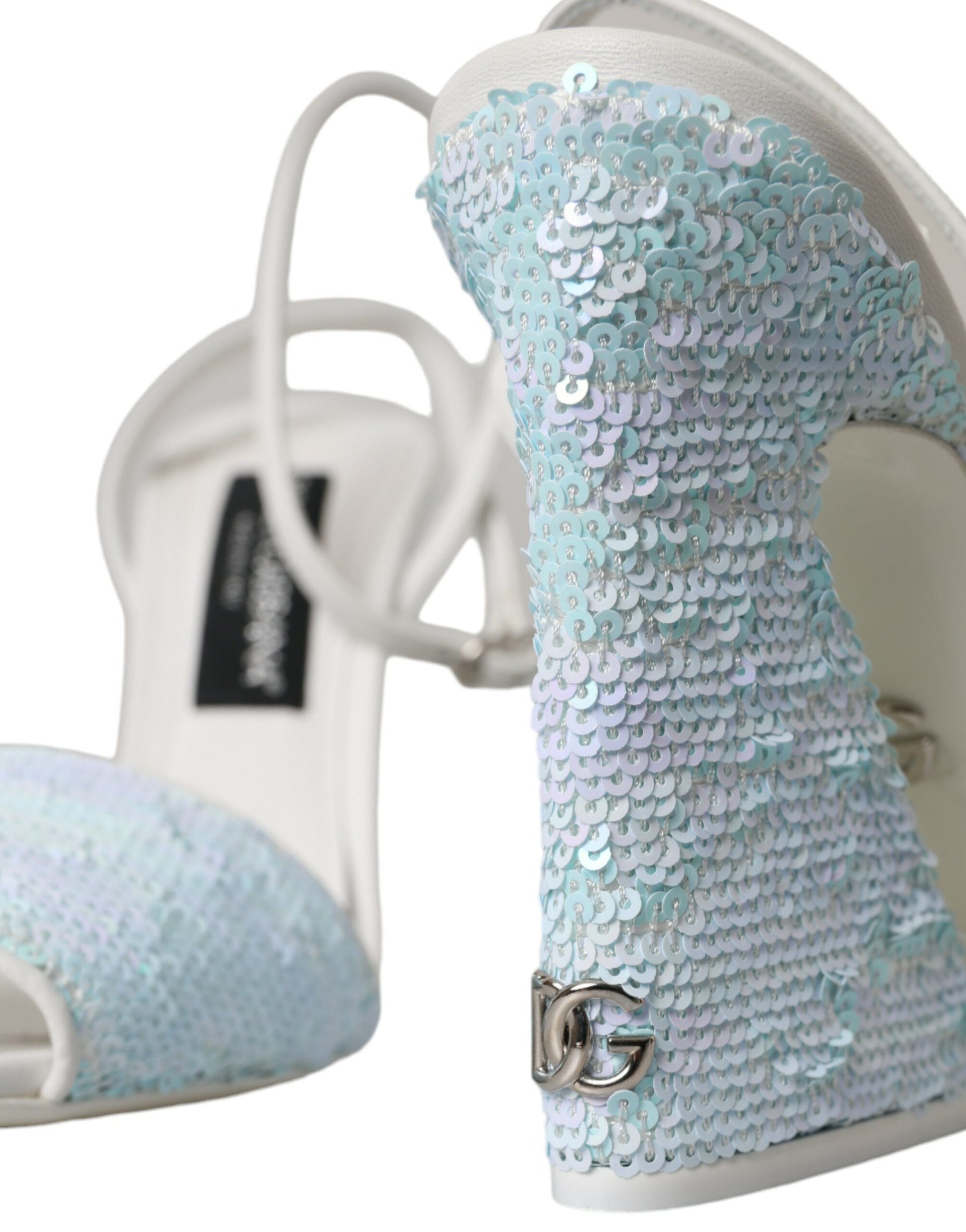 Dolce & Gabbana Light Blue Sequin Ankle Strap Sandals Shoes Curated Luxury Accessories by Orvyn