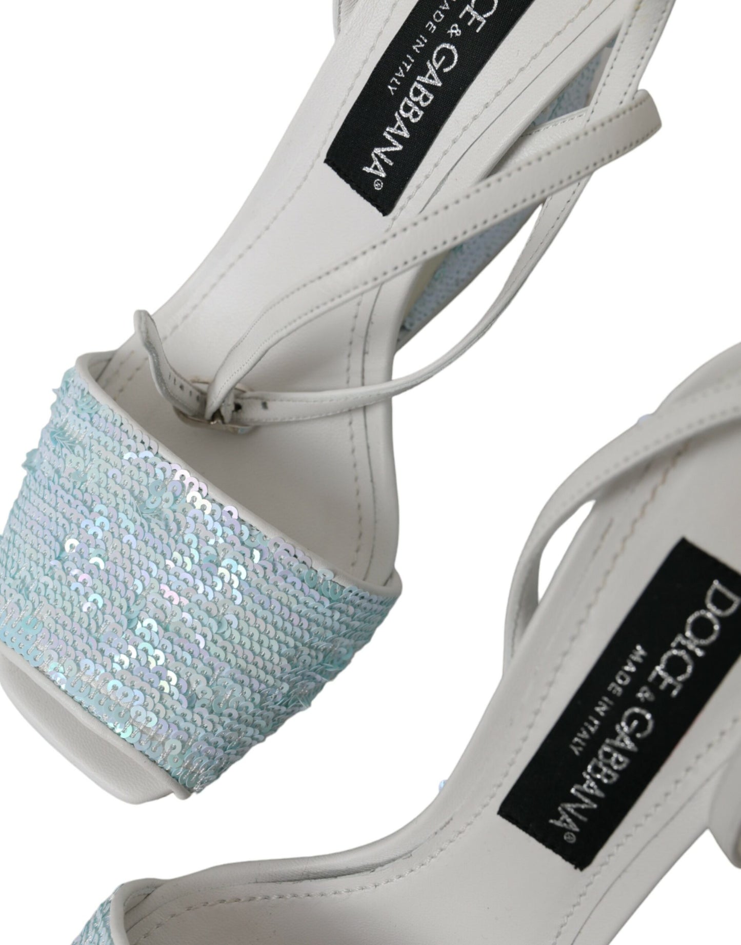 Dolce & Gabbana Light Blue Sequin Ankle Strap Sandals Shoes Curated Luxury Accessories by Orvyn