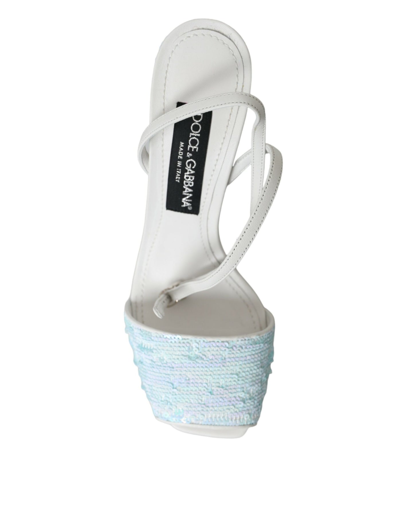Dolce & Gabbana Light Blue Sequin Ankle Strap Sandals Shoes Curated Luxury Accessories by Orvyn