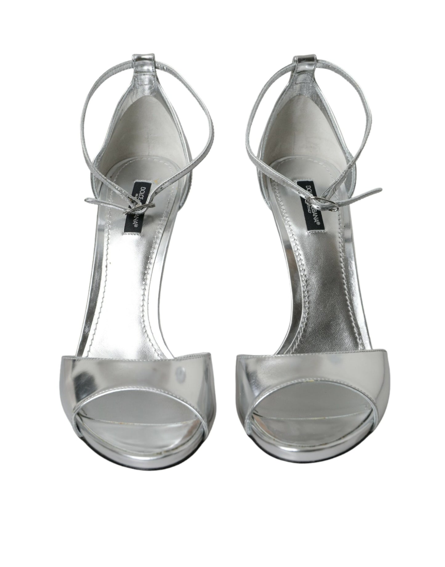 Dolce & Gabbana Silver KEIRA Leather Heels Sandals Shoes Curated Luxury Accessories by Orvyn