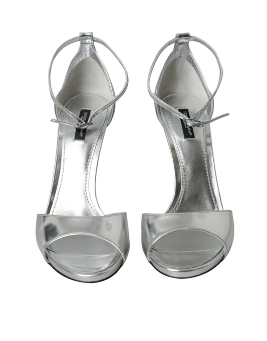 Dolce & Gabbana Silver KEIRA Leather Heels Sandals Shoes Curated Luxury Accessories by Orvyn
