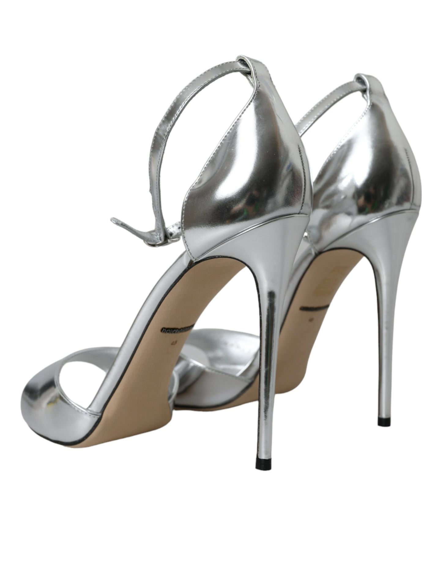 Dolce & Gabbana Silver KEIRA Leather Heels Sandals Shoes Curated Luxury Accessories by Orvyn