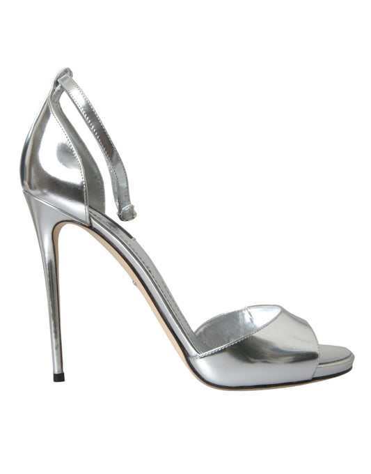 Dolce & Gabbana Silver KEIRA Leather Heels Sandals Shoes Curated Luxury Accessories by Orvyn
