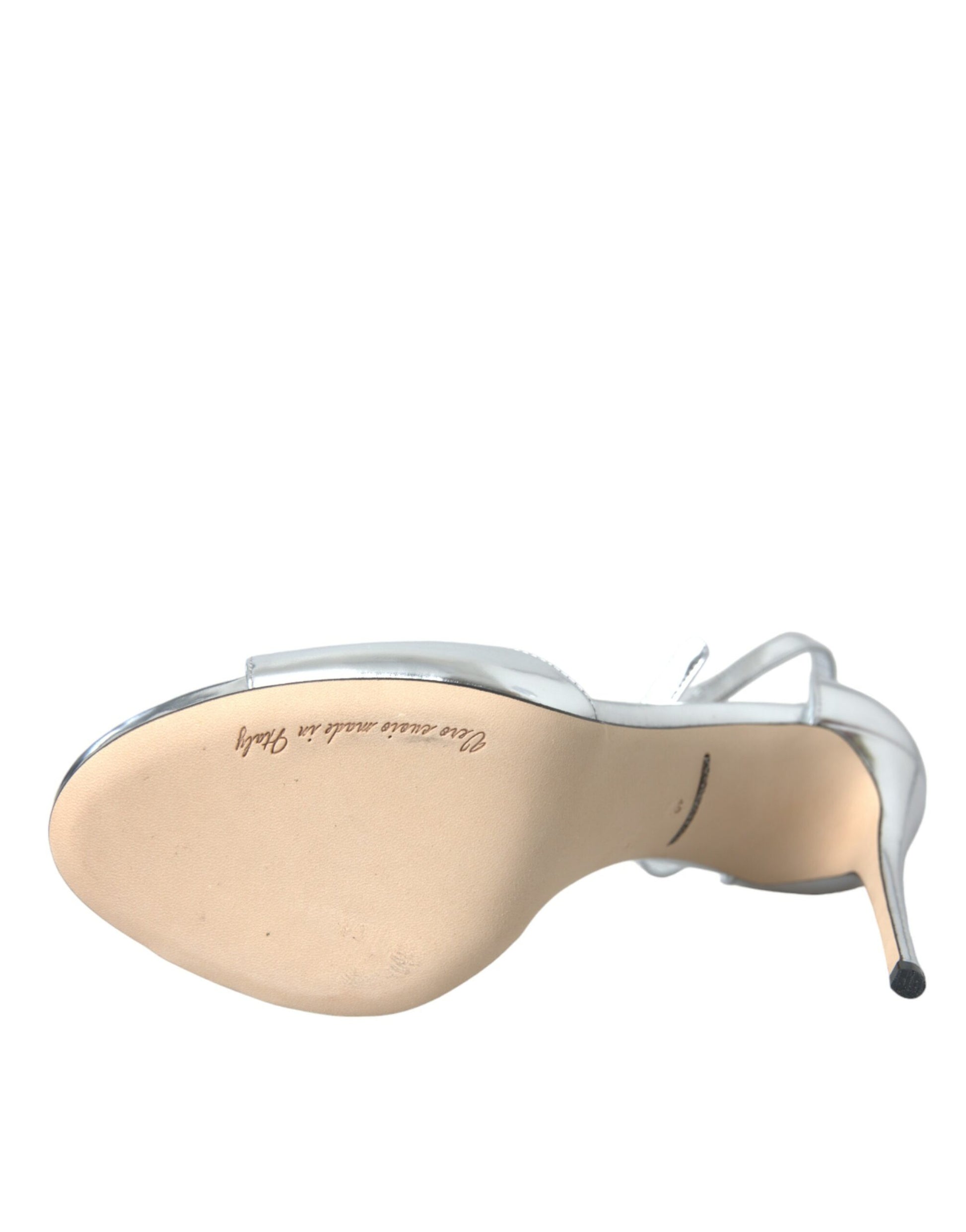 Dolce & Gabbana Silver KEIRA Leather Heels Sandals Shoes Curated Luxury Accessories by Orvyn