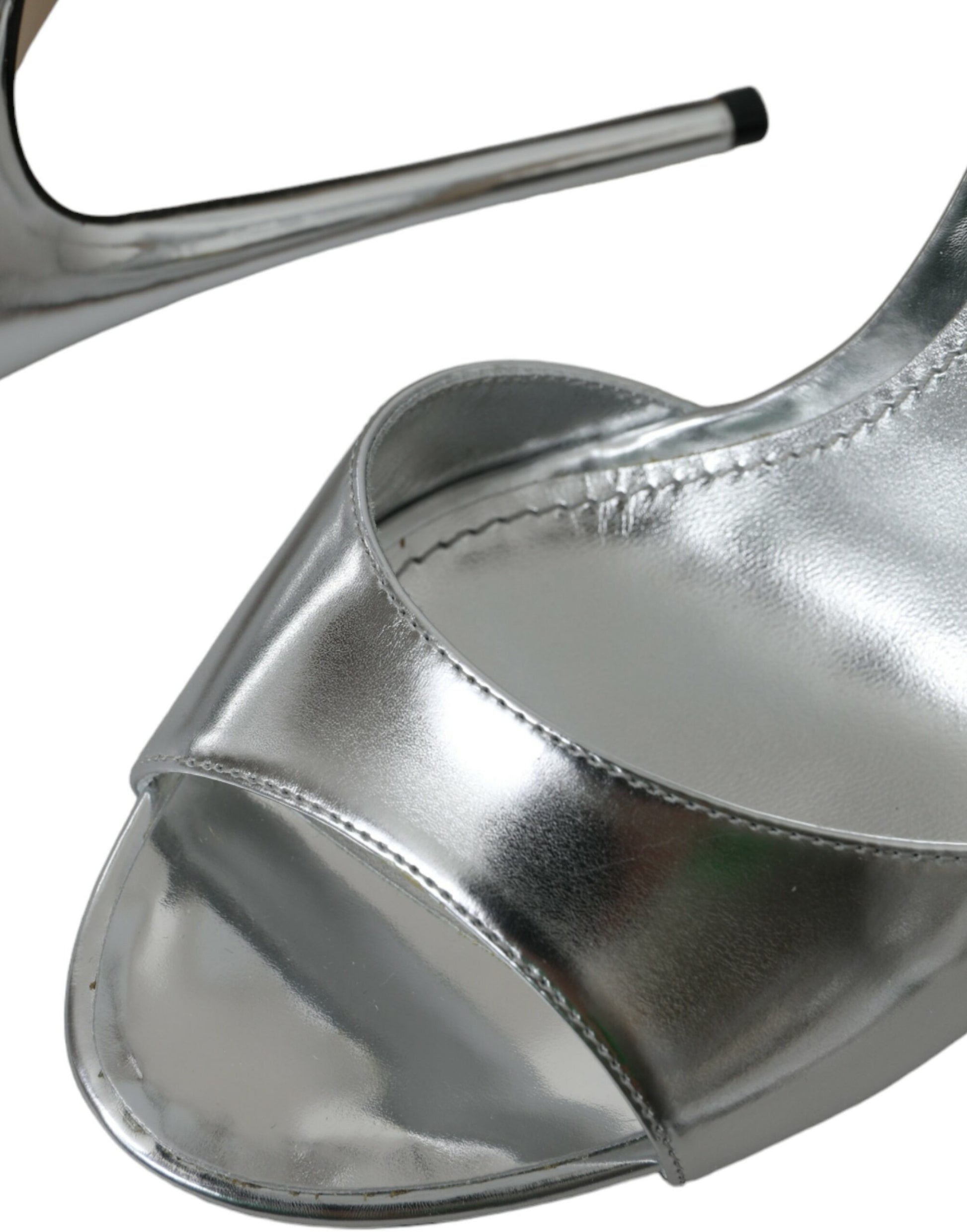 Dolce & Gabbana Silver KEIRA Leather Heels Sandals Shoes Curated Luxury Accessories by Orvyn