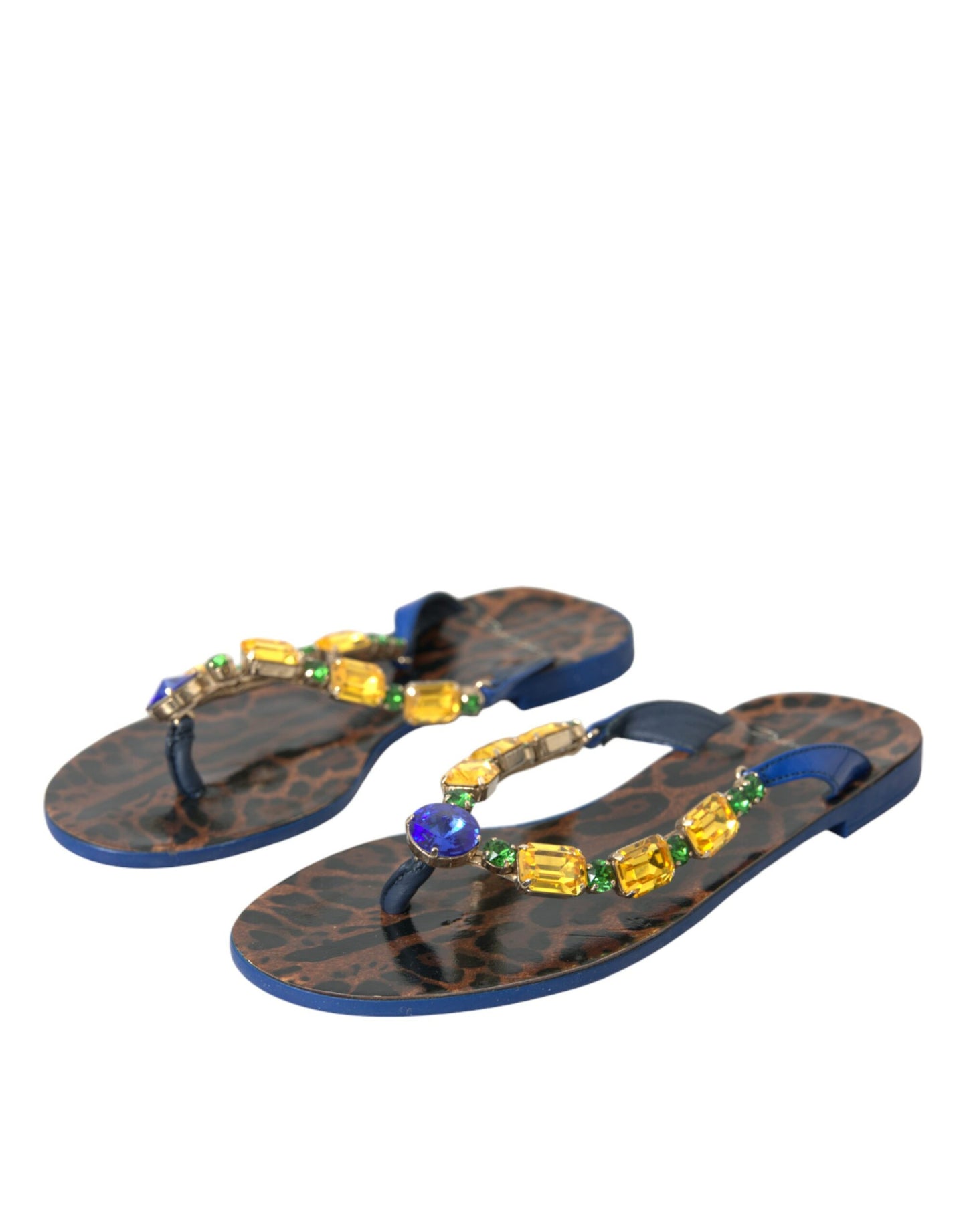 Dolce & Gabbana Blue Crystal Calf Leather Beachwear Shoes Curated Luxury Accessories by Orvyn