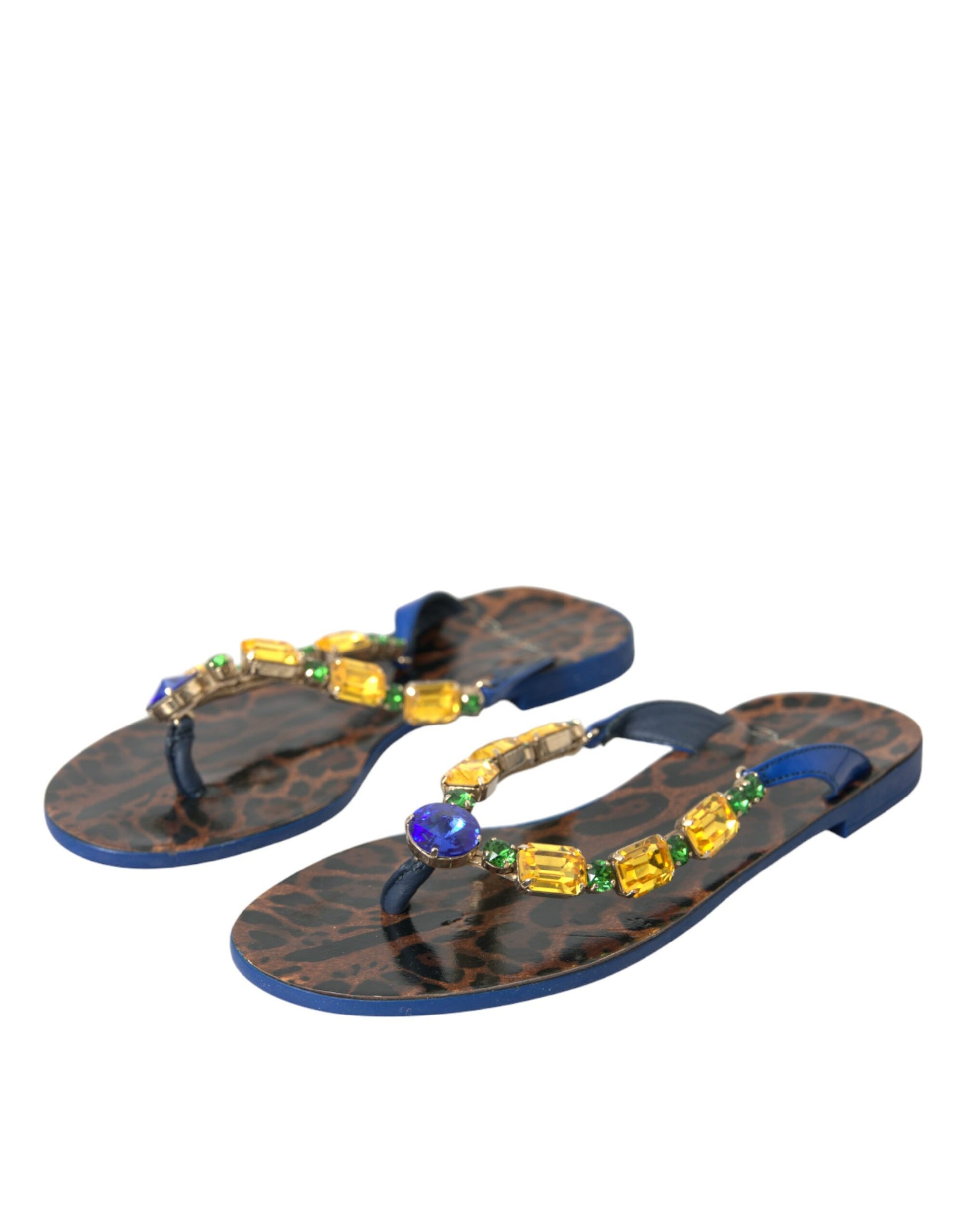 Dolce & Gabbana Blue Crystal Calf Leather Beachwear Shoes Curated Luxury Accessories by Orvyn