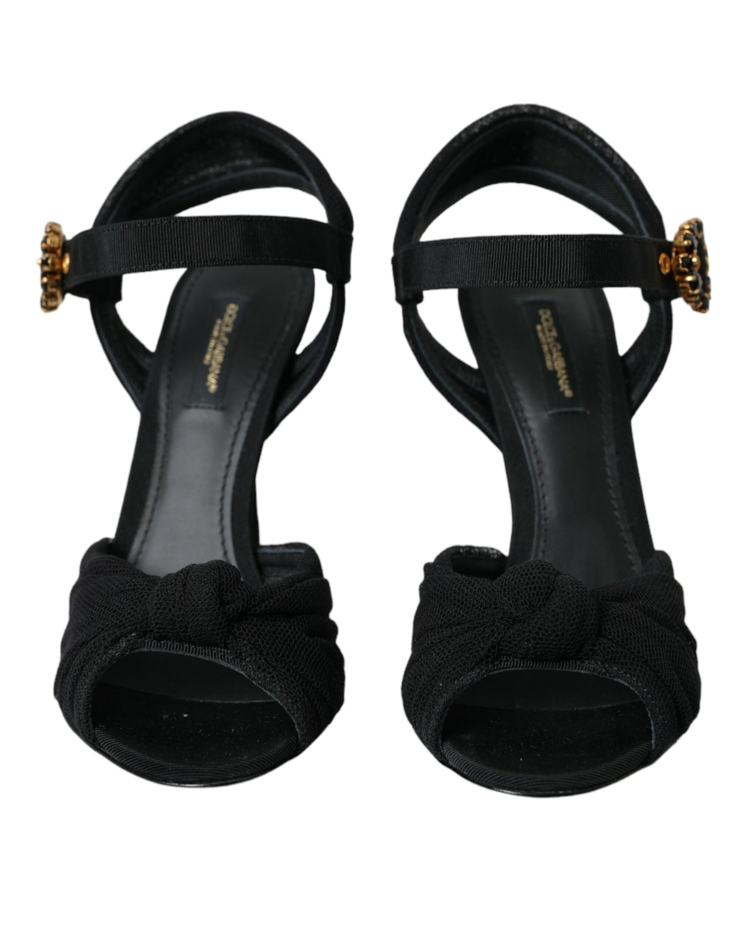 Dolce & Gabbana Black Suede Embellished Heels Sandals Shoes Curated Luxury Accessories by Orvyn