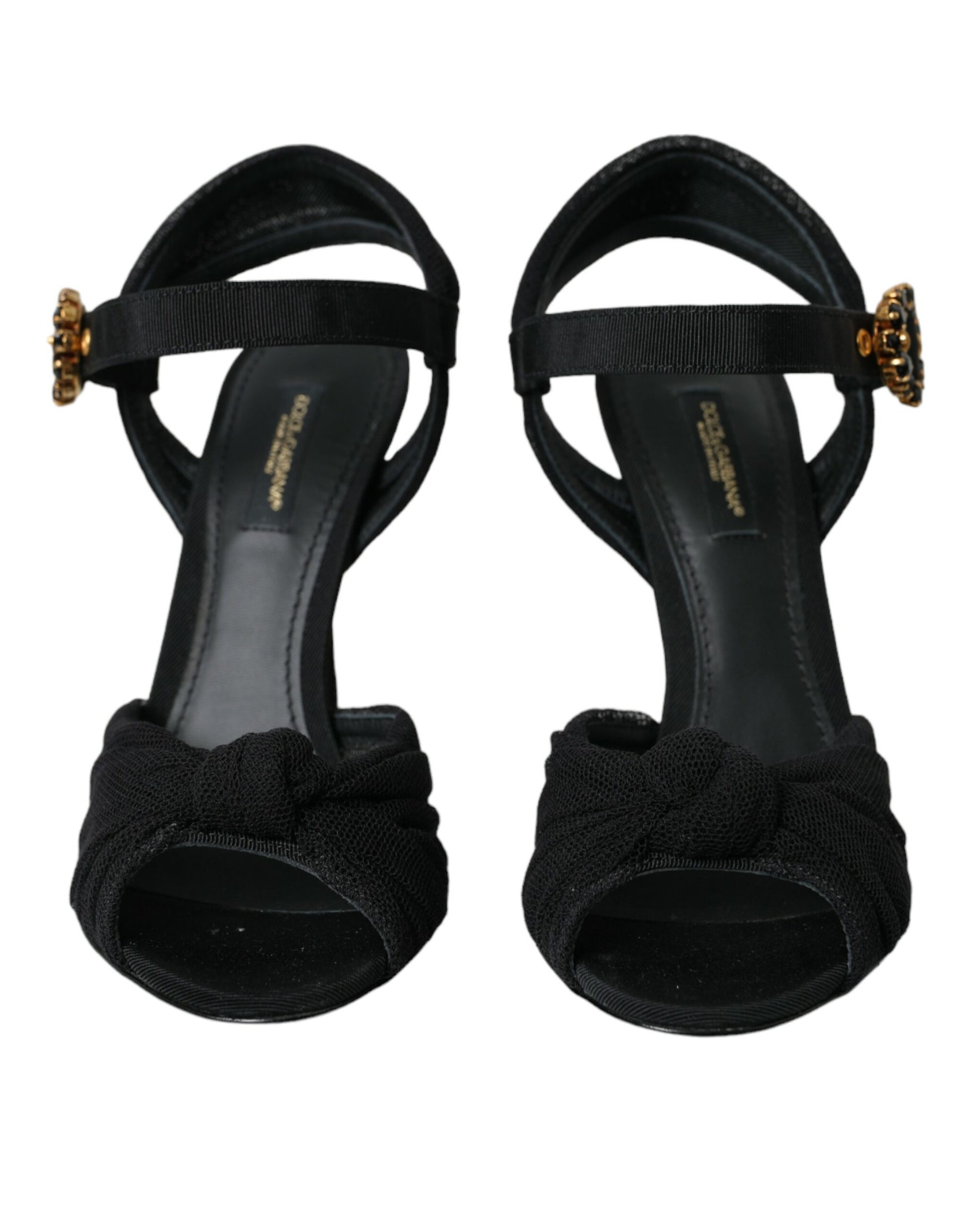 Dolce & Gabbana Black Suede Embellished Heels Sandals Shoes Curated Luxury Accessories by Orvyn