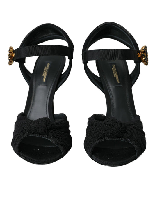 Dolce & Gabbana Black Suede Embellished Heels Sandals Shoes Curated Luxury Accessories by Orvyn