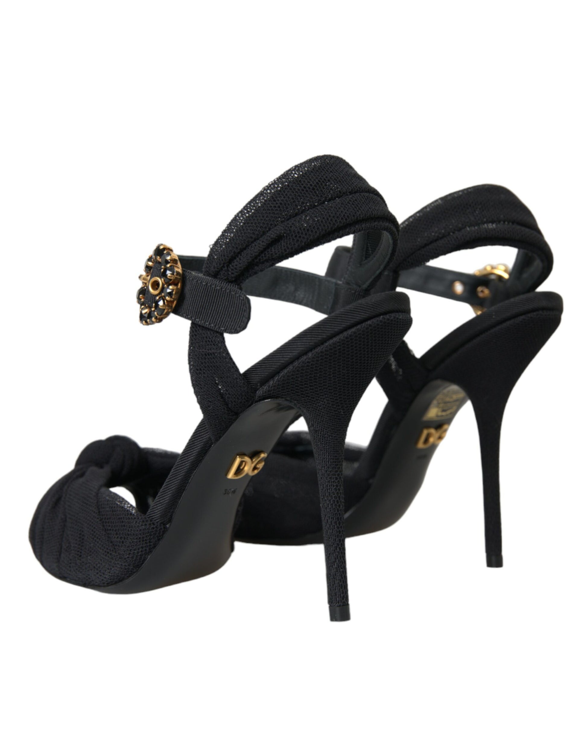 Dolce & Gabbana Black Suede Embellished Heels Sandals Shoes Curated Luxury Accessories by Orvyn