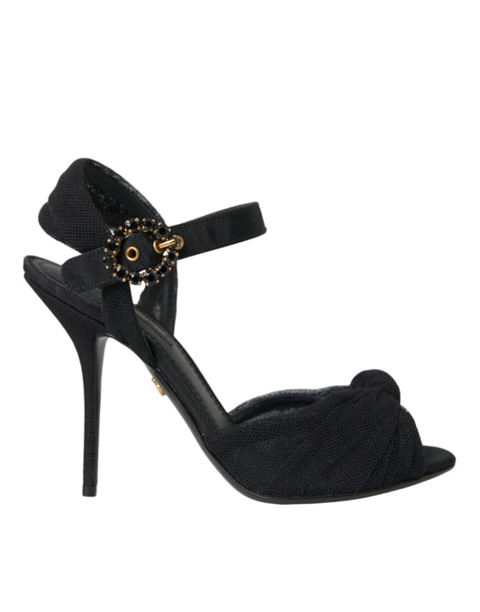 Dolce & Gabbana Black Suede Embellished Heels Sandals Shoes Curated Luxury Accessories by Orvyn