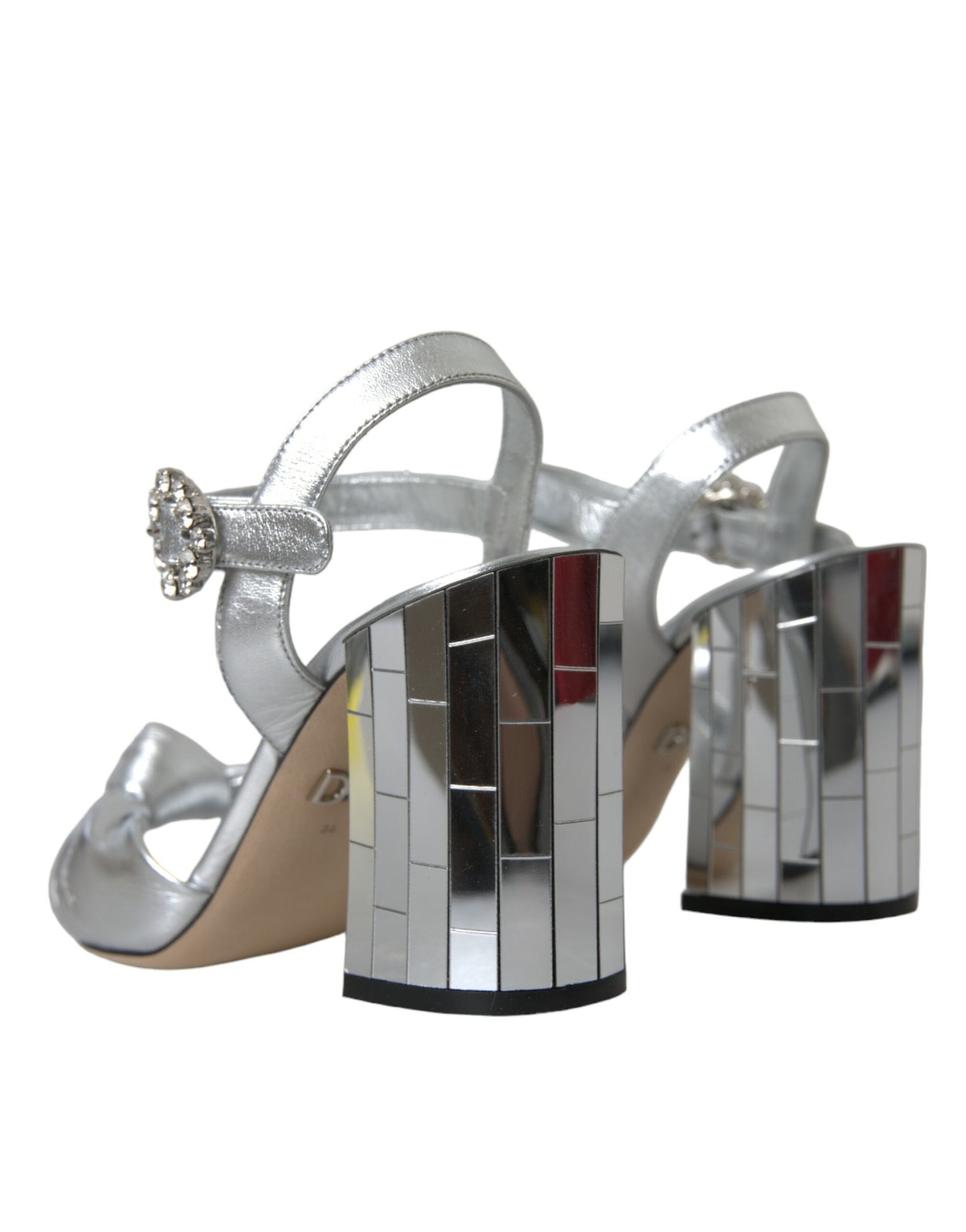 Dolce & Gabbana Silver Lambskin Leather Heels Sandals Shoes Curated Luxury Accessories by Orvyn