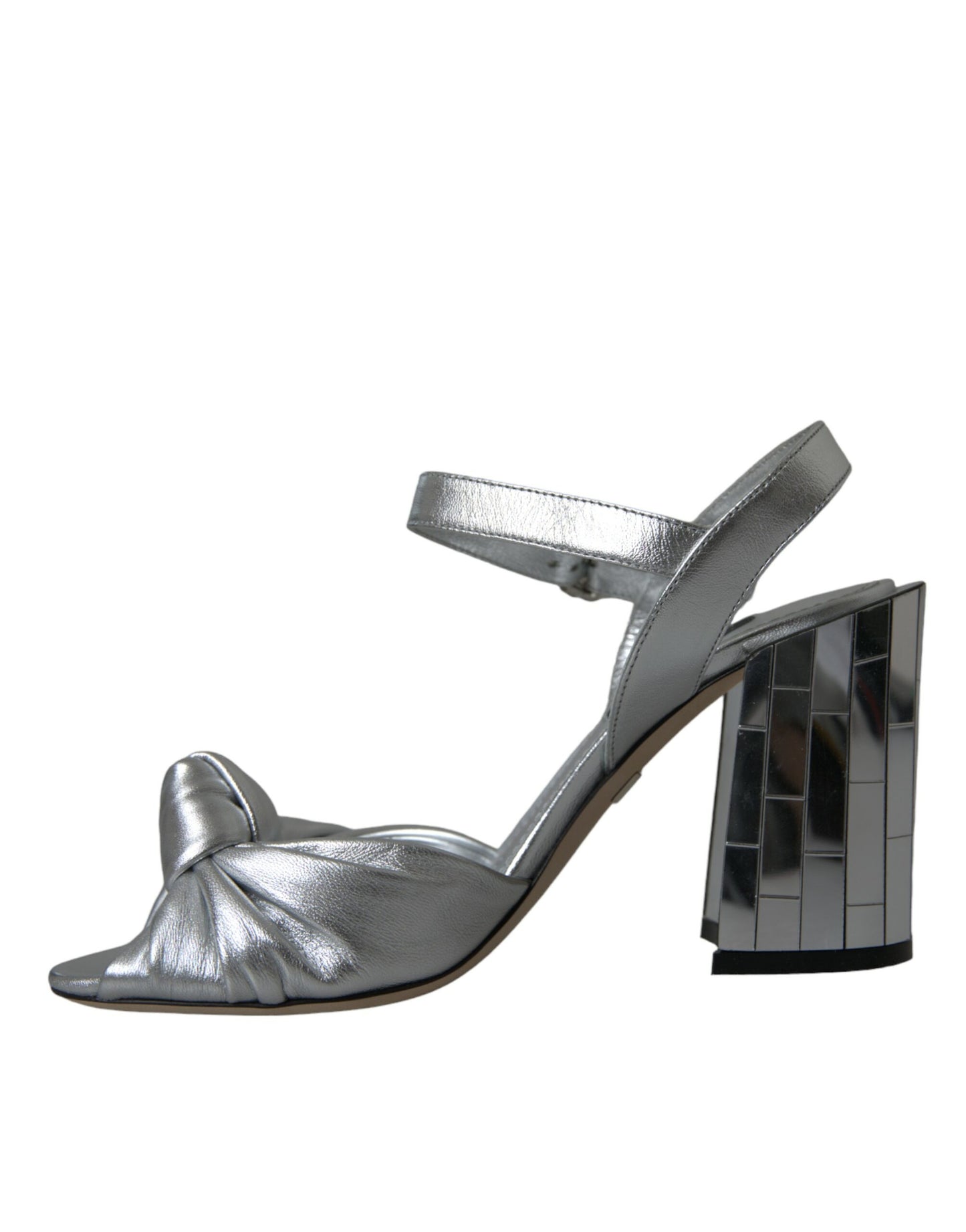 Dolce & Gabbana Silver Lambskin Leather Heels Sandals Shoes Curated Luxury Accessories by Orvyn