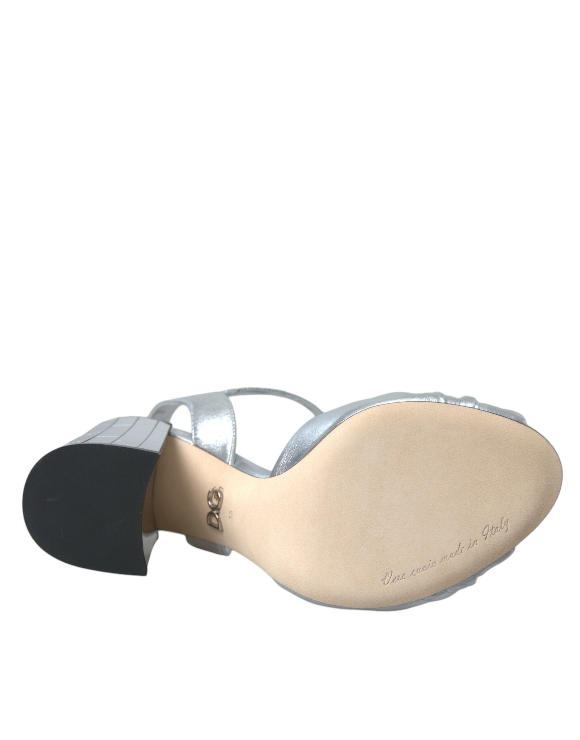 Dolce & Gabbana Silver Lambskin Leather Heels Sandals Shoes Curated Luxury Accessories by Orvyn